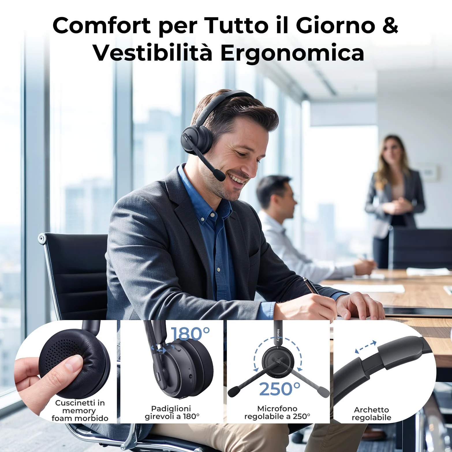 Nuroum HP31S 2026 Cuffie con Microfono Bluetooth,Cuffie Wireless ENC a Cancellazione di Rumore,Stazione di Ricarica, Dongle,USB-A&C,Bluetooth 5.4, 45H per Cuffie Call Center/Lavoro/Camion/Chiamate