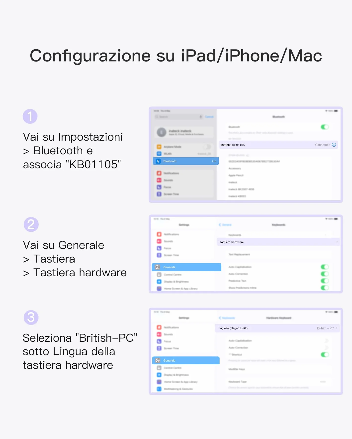 Inateck Tastiera Bluetooth con Touchpad Integrato, Tastiera Wireless Ultra Sottile per Tablet PC iPad, QWERTY Layout Italiano Ricaricabile, Compatibile con Windows iPadOS Android, Grigio