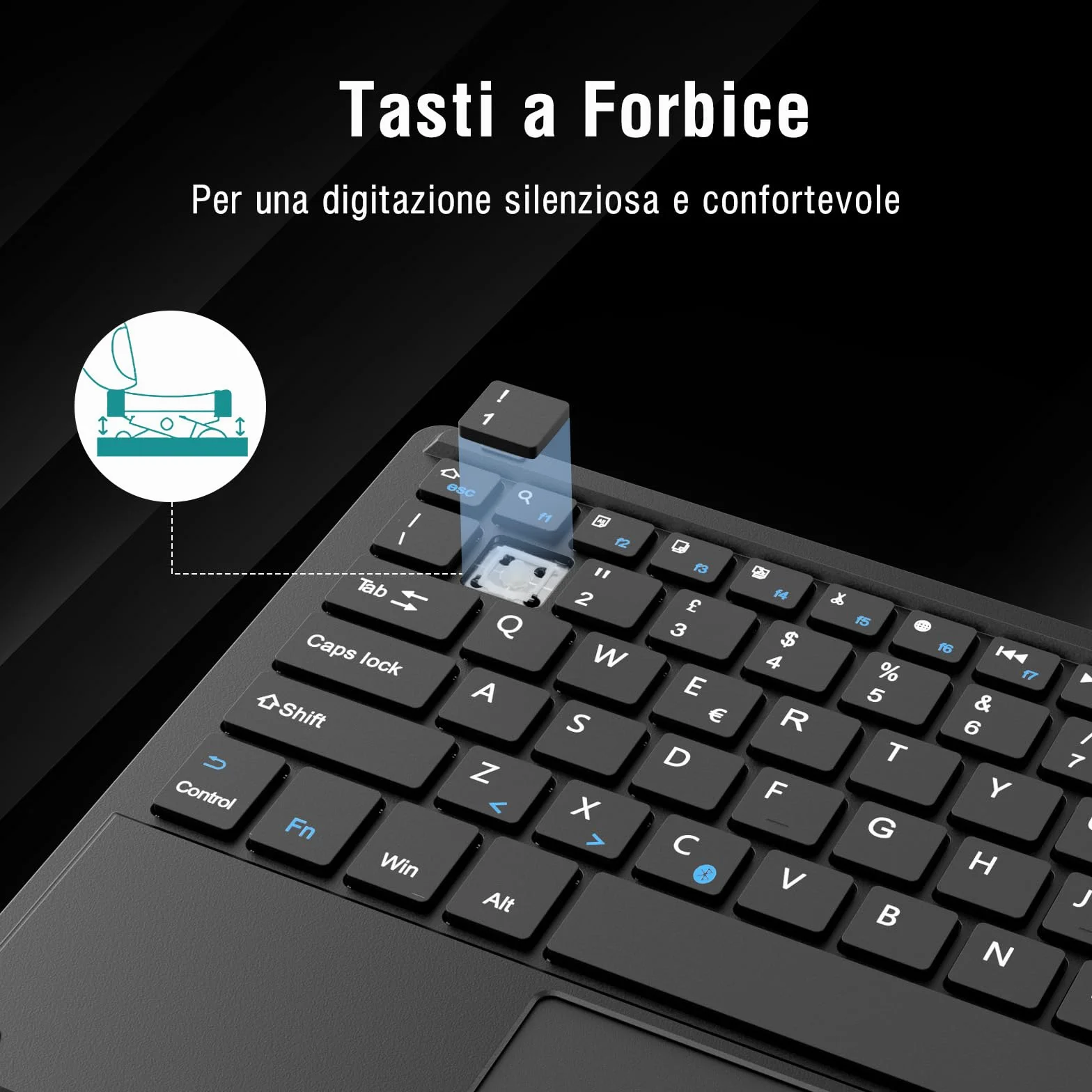 1 BY ONE Diafield Tastiera Bluetooth Wireless Ultra Sottile con Multi Touch Integrato Touch Pad e Batteria Ricaricabile per Android IOS e Windows, Tastiera Wireless, Nera