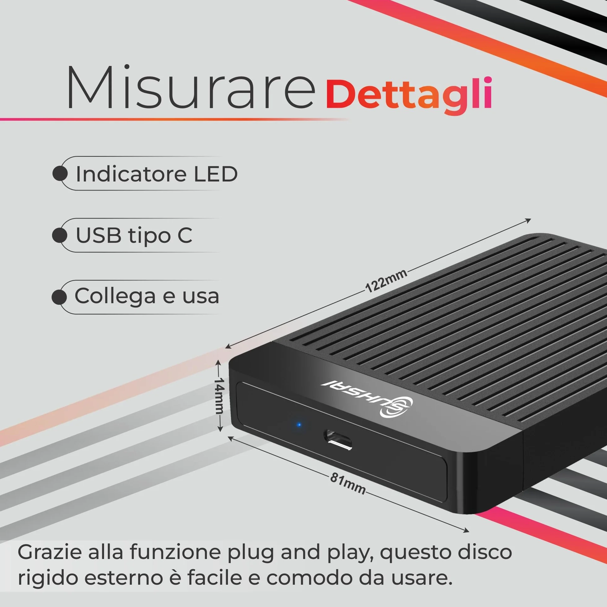 SUHSAI Disco Rigido Esterno Portatile USB 3.1, Backup/Archiviazione di Disco Rigido da 2,5", Disco Rigido Sottile HDD da 500 GB Compatibile con MacBook, PC, Laptop, Desktop, Chromebook (Nero)