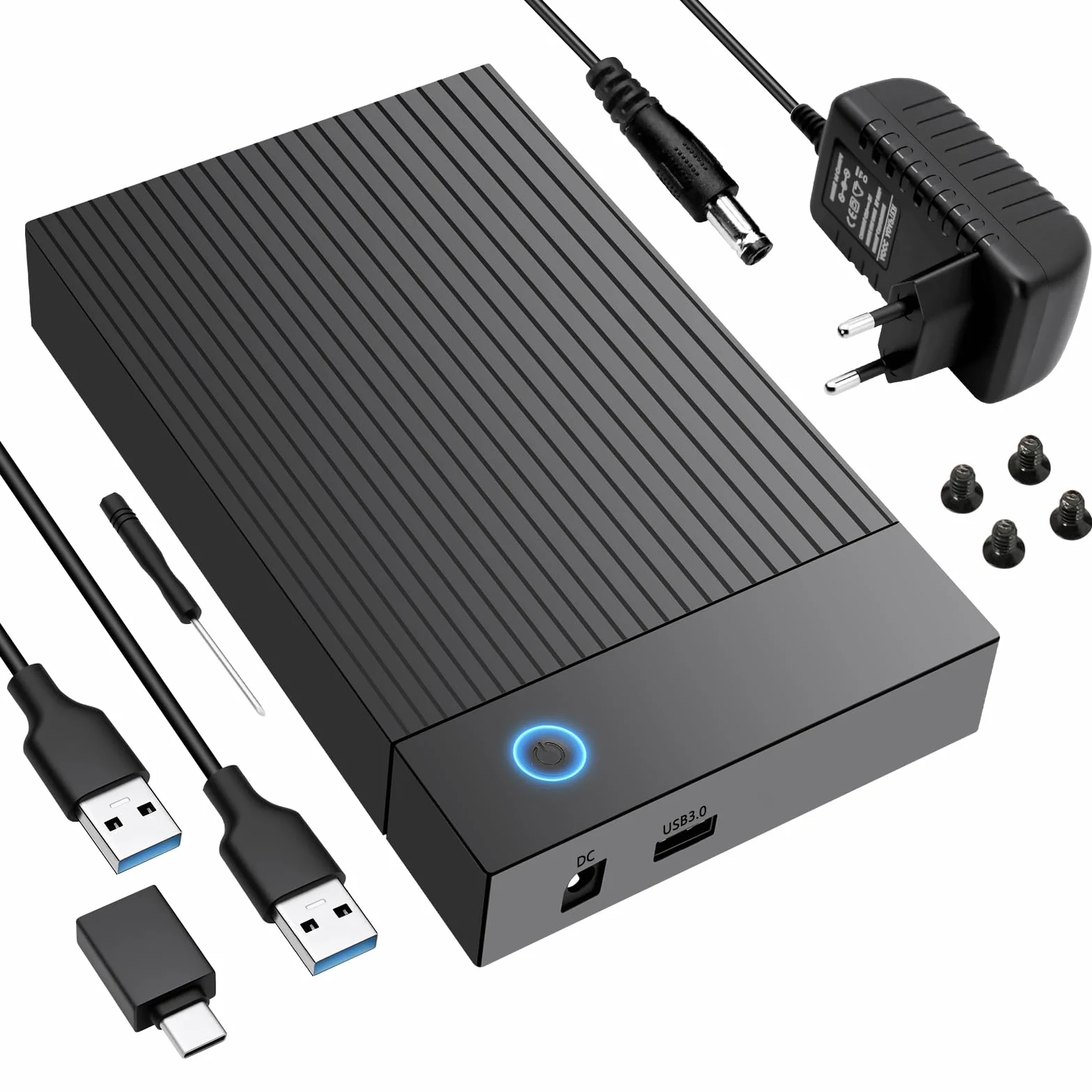6Gbps Docking Station SSD Hard Disk Esterno HDD 2.5 o 3.5 pollici, USB 3.0 SATA HDD Adattatore per Dischi Rigidi SATA HDDSSD da 2,5/3,5 Pollici con Alimentatore da 12 V/2 A, UASP