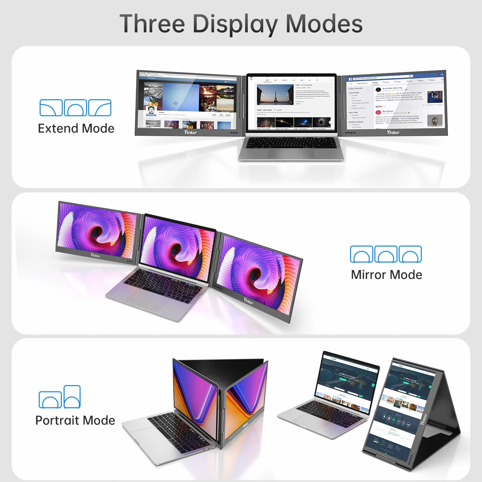 15,6” FHD triplo schermo laptop estensione UNO cavo di collegamento per laptop 11‘’-16‘’ ruotabile a 360° e ripiegabile per lavoro, viaggi, gioco