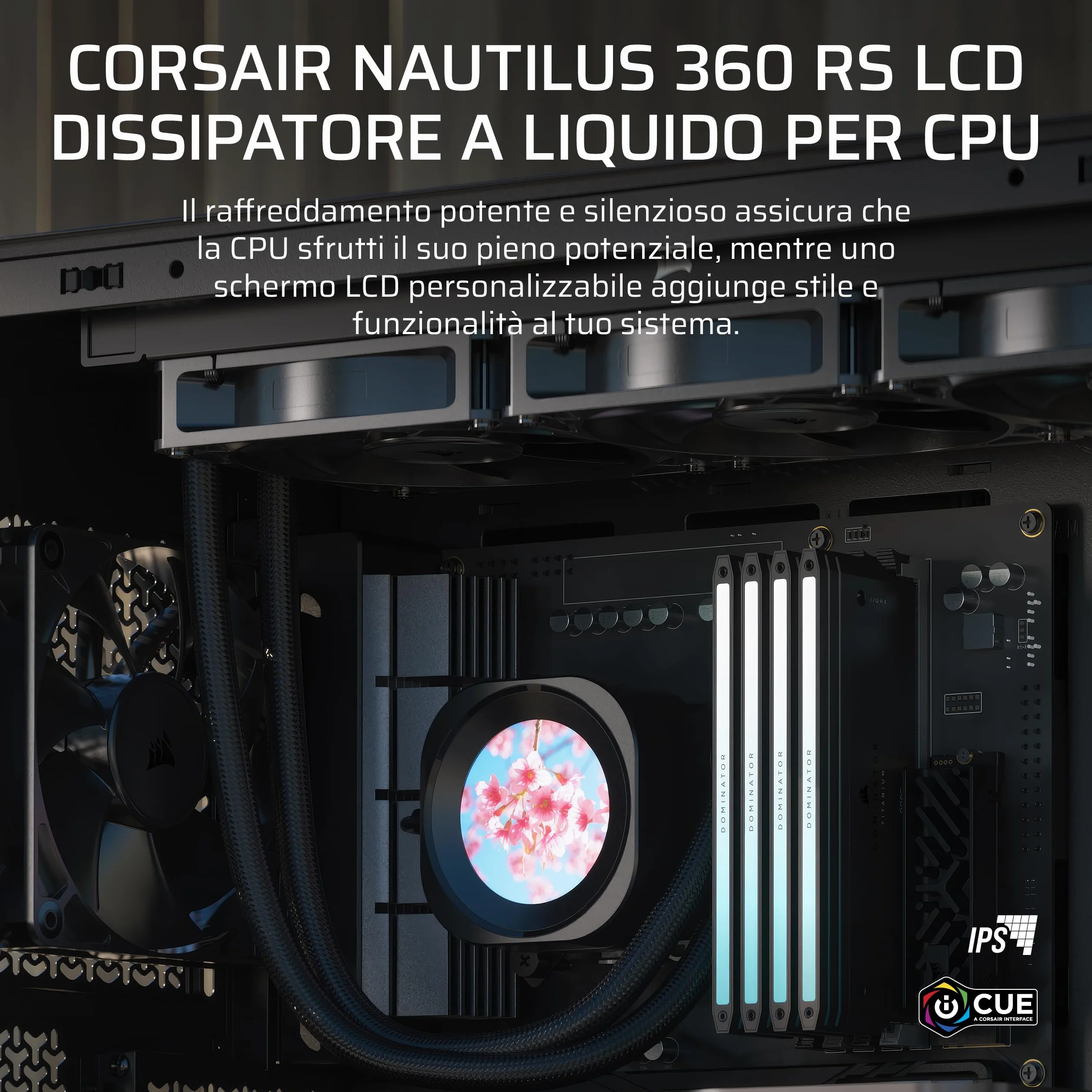 CORSAIR NAUTILUS 360 RS LCD Dissipatore a Liquido per CPU – Nero | Schermo LCD IPS da 2,1", AIO da 360mm, Bassa rumorosità, Daisy-Chain, Intel LGA 1851/1700, AMD AM5/AM4, 3 ventole RS120