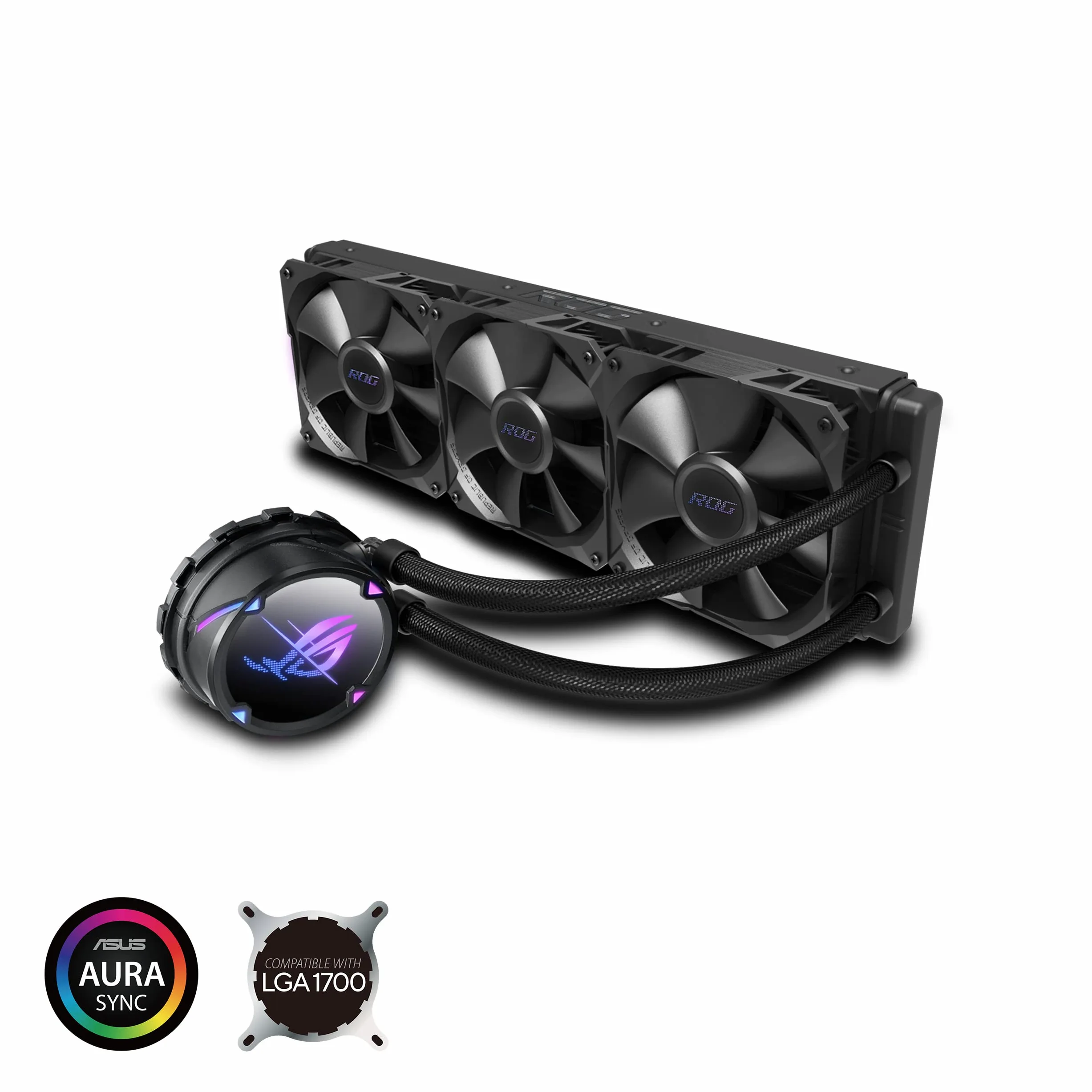 ASUS ROG Strix LC II 360 Dispositivo di raffreddamento a liquido all-in-one, Cooler CPU, supporto Intel LGA 1700 e AMD AM4/TR4, 3 Ventole ROG RGB da 120 mm, Aura Sync, Nero