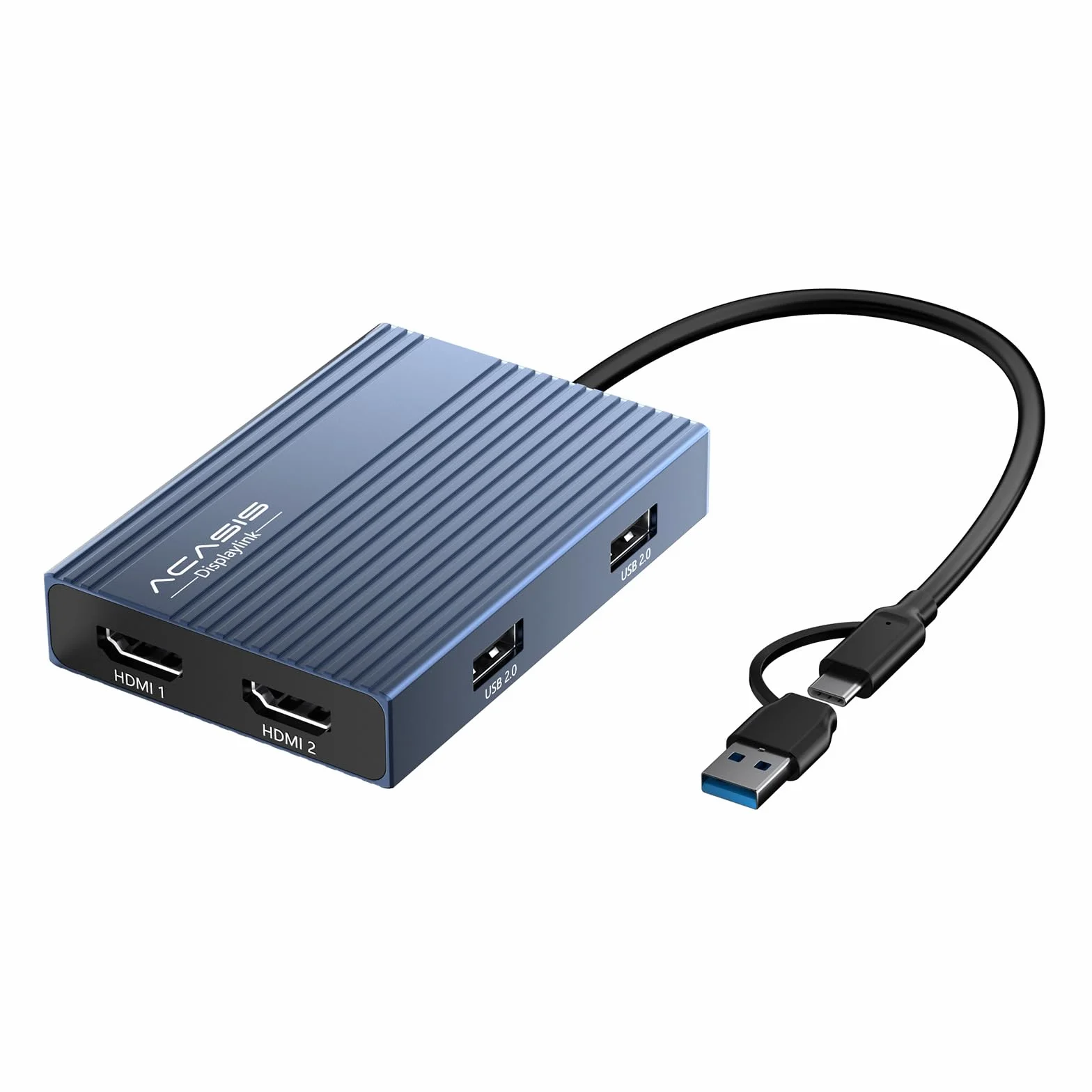 ACASIS DisplayLink Adattatore USB C a Doppio HDMI 4K@60Hz con Ricarica 100W PD, Docking Station per Mac M1/M2/M3/M4/MacBook Neo, Hub con 3x USB-A, per Mac/Windows (DS0602)