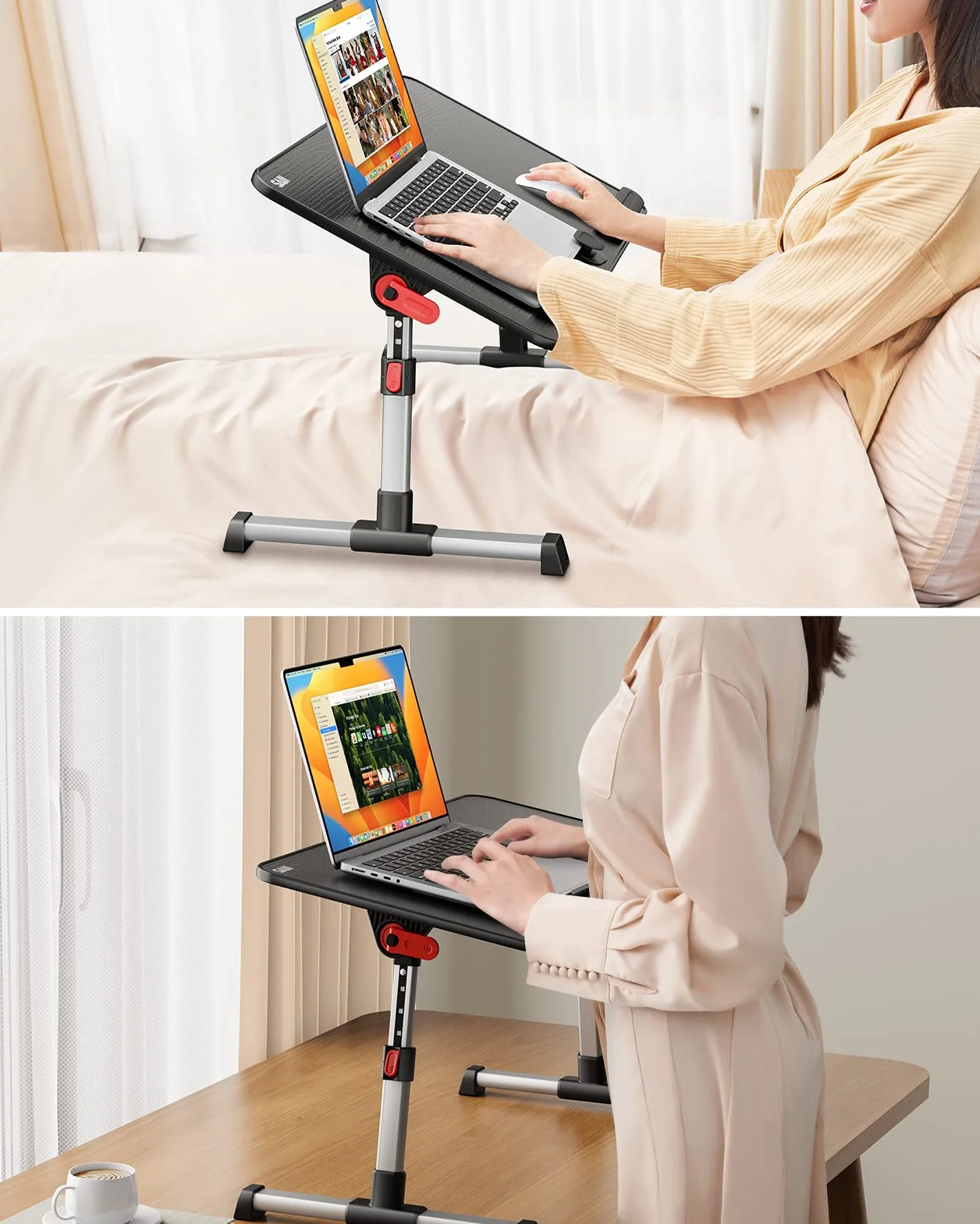 Tavolo, SAIJI Tavolino da letto, Regolabile in altezza, con 4 angolazioni regolabili, lapdesk pieghevole, per divano divano pavimento lavoro studio lettura scrittura mangiare (60 * 33 cm nero)