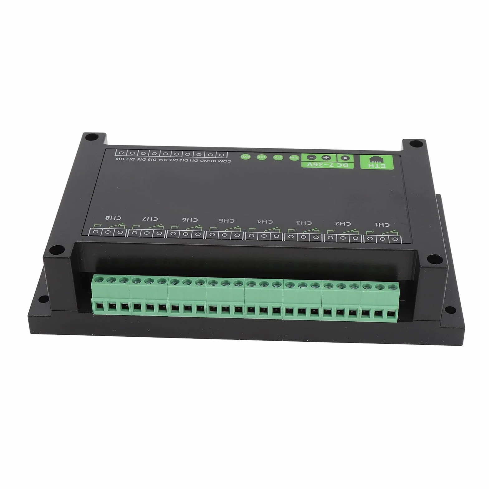 Modulo relè Ethernet 8CH per protocollo RTU, relè industriale alimentato PoE con isolamento tramite optoisolatore, custodia a montaggio su guida in ABS per sistemi di controllo del
