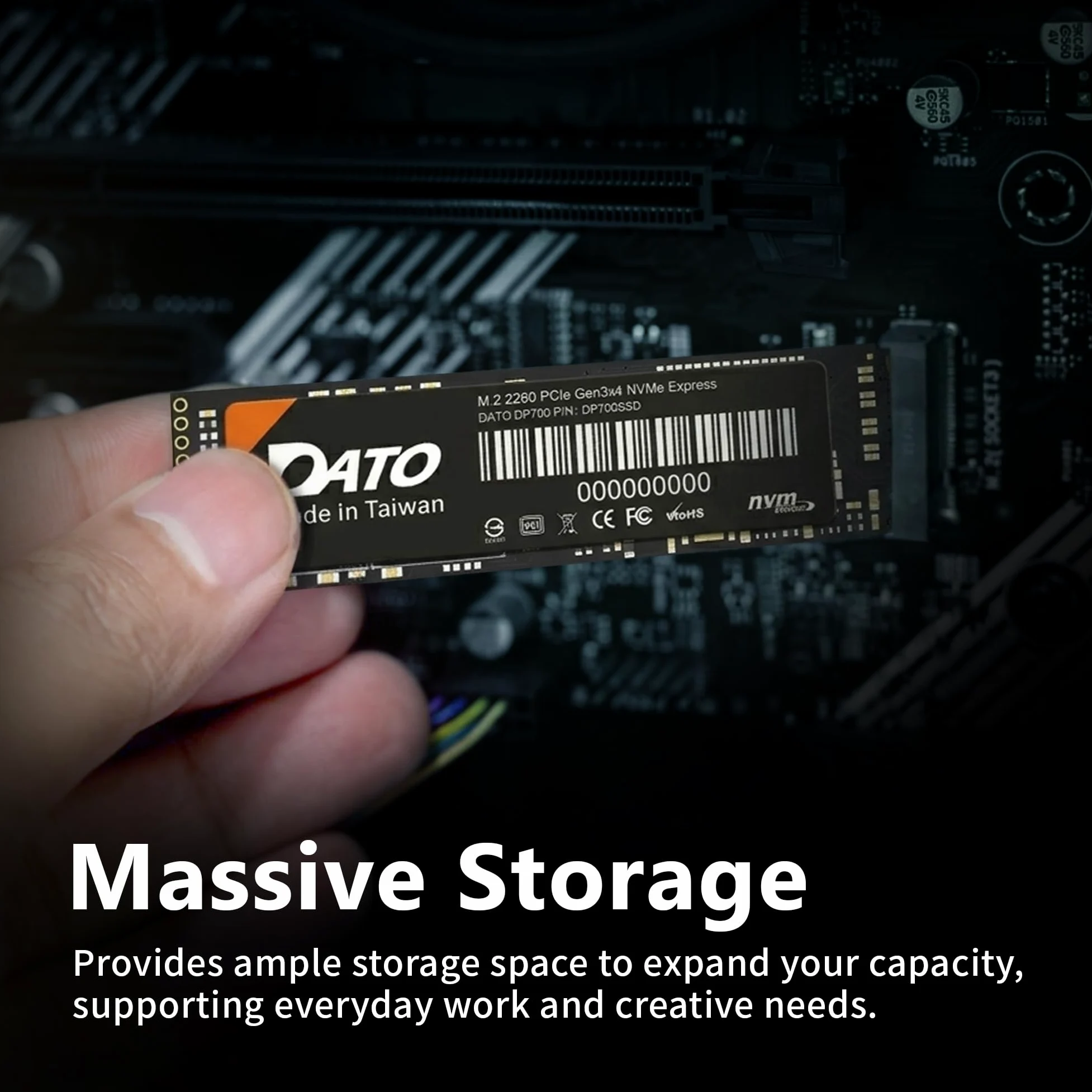 DATO Unità a stato solido interna SSD M.2 2280 PCIe Gen3x4 NVMe da 512 GB, fino a 2500/1700 MB/s, serie DP700