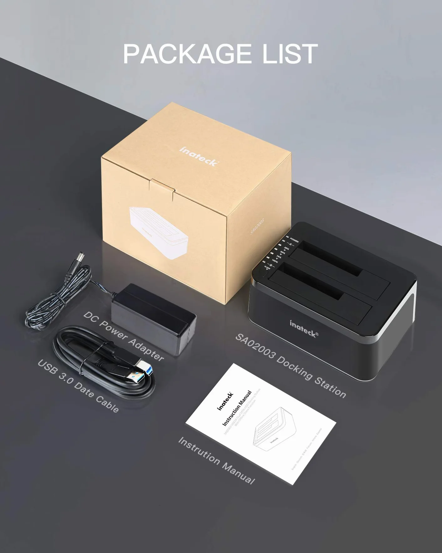 Inateck Stazione di aggancio (Docking Station) per disco rigido RGB SATA a USB 3.0 con clonazione non in linea (offline), per HDD e SSD da 2,5 e 3,5 pollici, supporto UASP, nero, SA02003