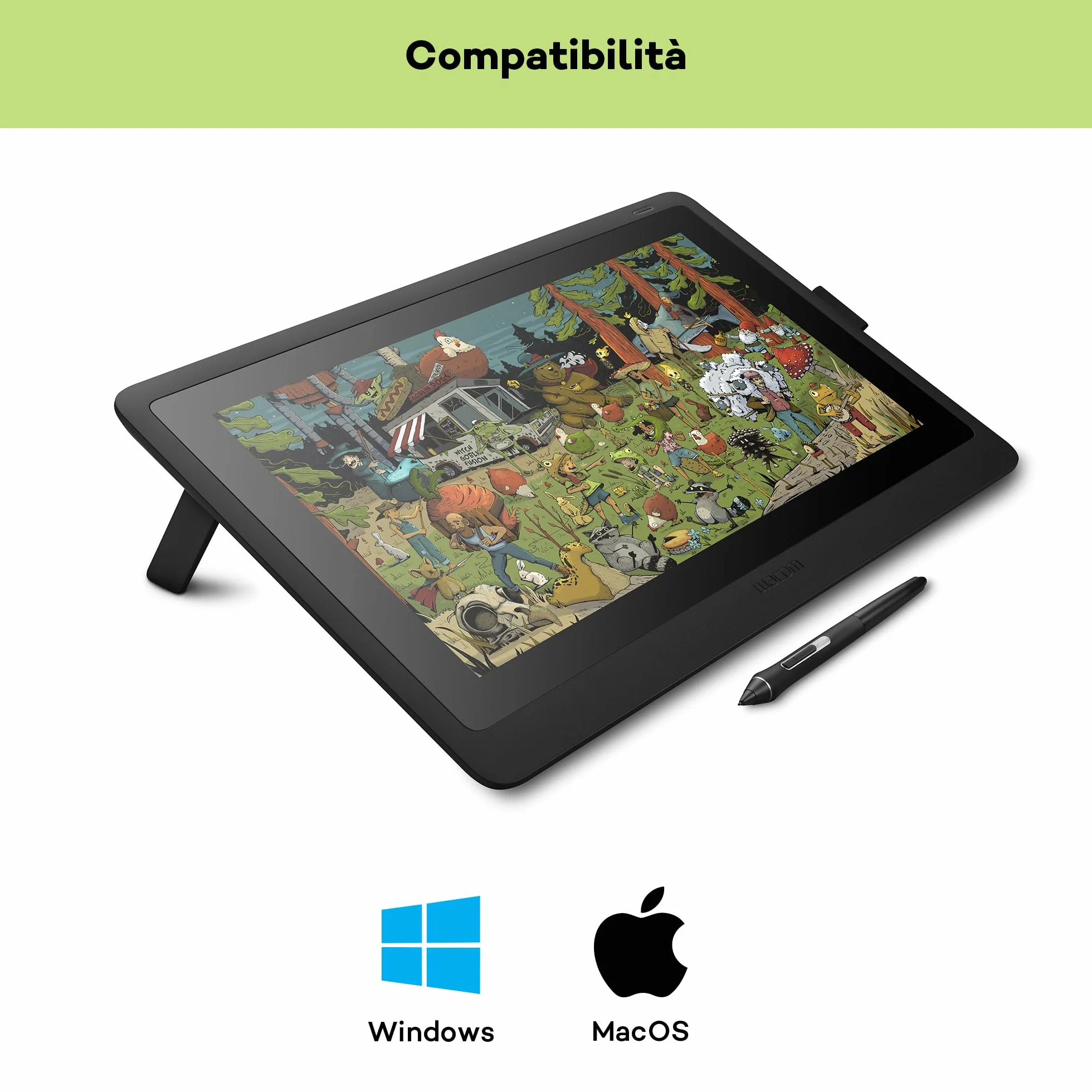 Wacom Cintiq 16 – Tavoletta Grafica con Schermo per Disegno Digitale, Penna Wacom Pen Pro 2, Nero, Full HD 1920 x 1080