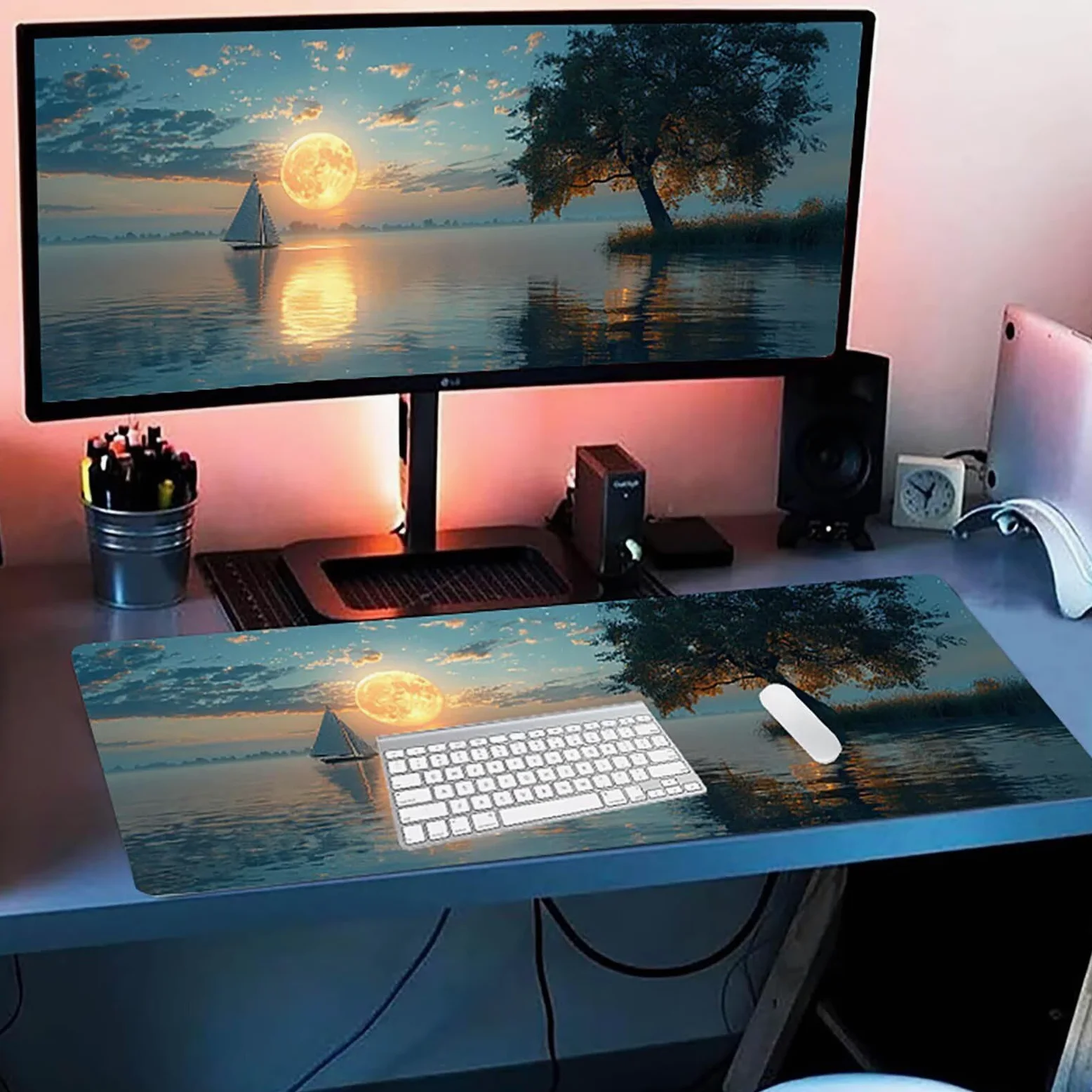Tappetino Mouse XXL 1500 x 800 mm, Tappetino Mouse Luna, Gaming Mousepad Migliorare la Velocità e la Precisione, Mouse Pad con Base in Gomma Antiscivolo, Ufficio Accessori Gaming, Grigio C-1184