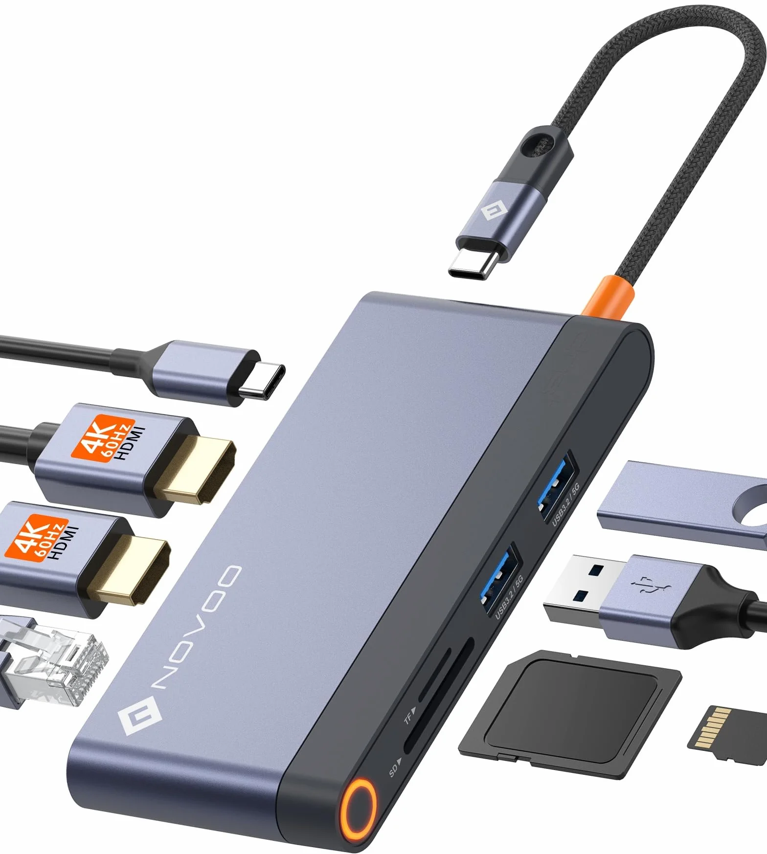 Dual Monitor Laptop Docking Station - 8 in 1 USB C Hub Multiport Adapter with 2 HDMI 4K 60Hz, 1Gbps Ethernet, 100W PD, 2 USB 3.2, SD TF Card Reader Compatible with MacBook/Dell/HP/Lenovo