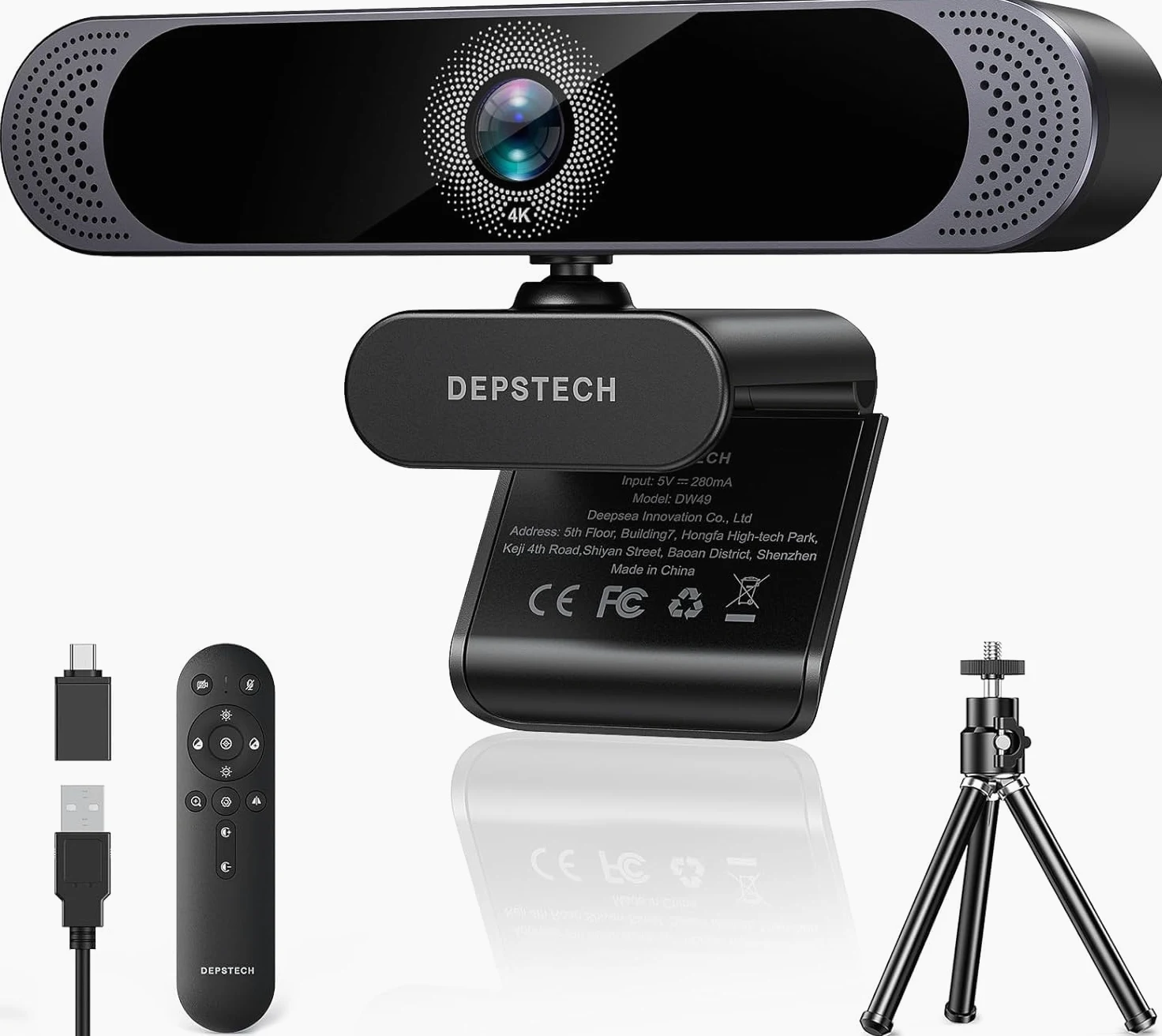 DEPSTECH DW49 PRO, 4K Webcam PC con Microfono, Web Camera e Zoom Ottico 3X, Autofocus, Correzione Automatica Luminosità, Microfono Riduzione Rumore Compatibile con WhatsApp, Facebook, Twitter, PC, Mac