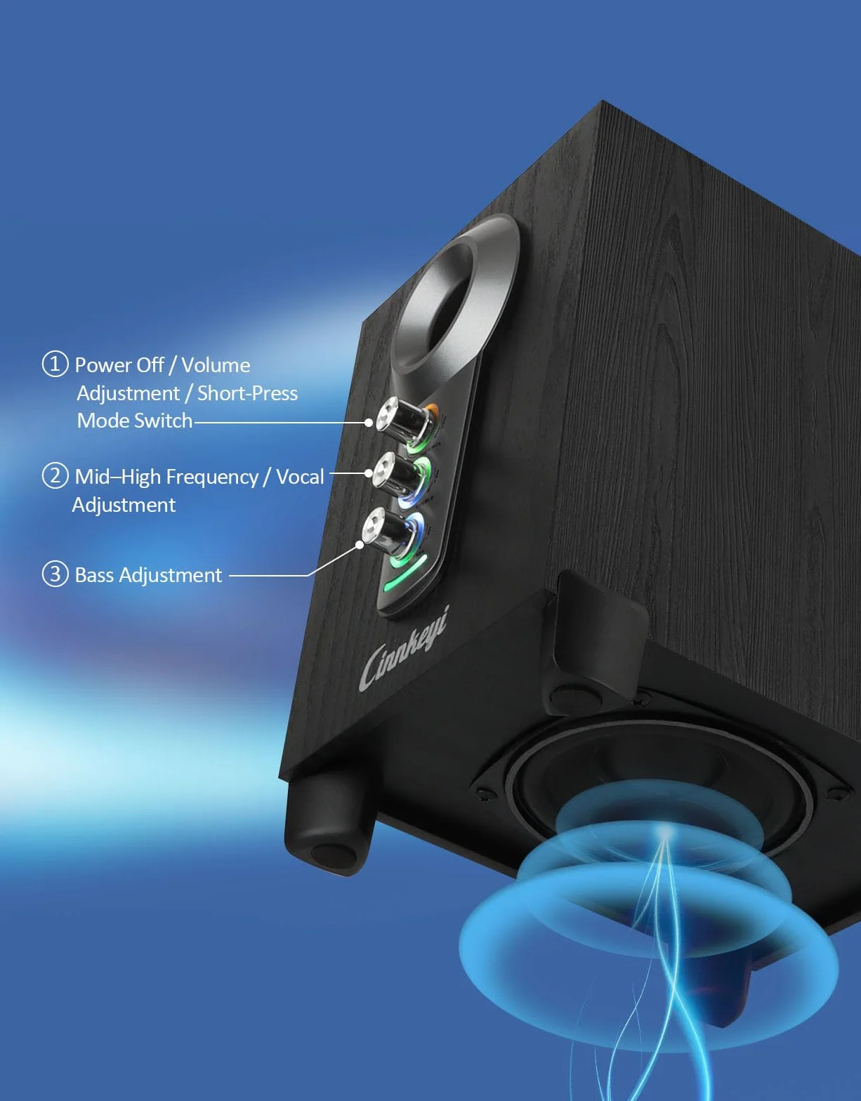 Altoparlante per computer USB 2.1 con subwoofer, altoparlante PC con controllo basso e altezza, 10 W + 3 W×2 altoparlante desktop, funzionamento USB, controllo volume, modalità Bluetooth/AUX per PC