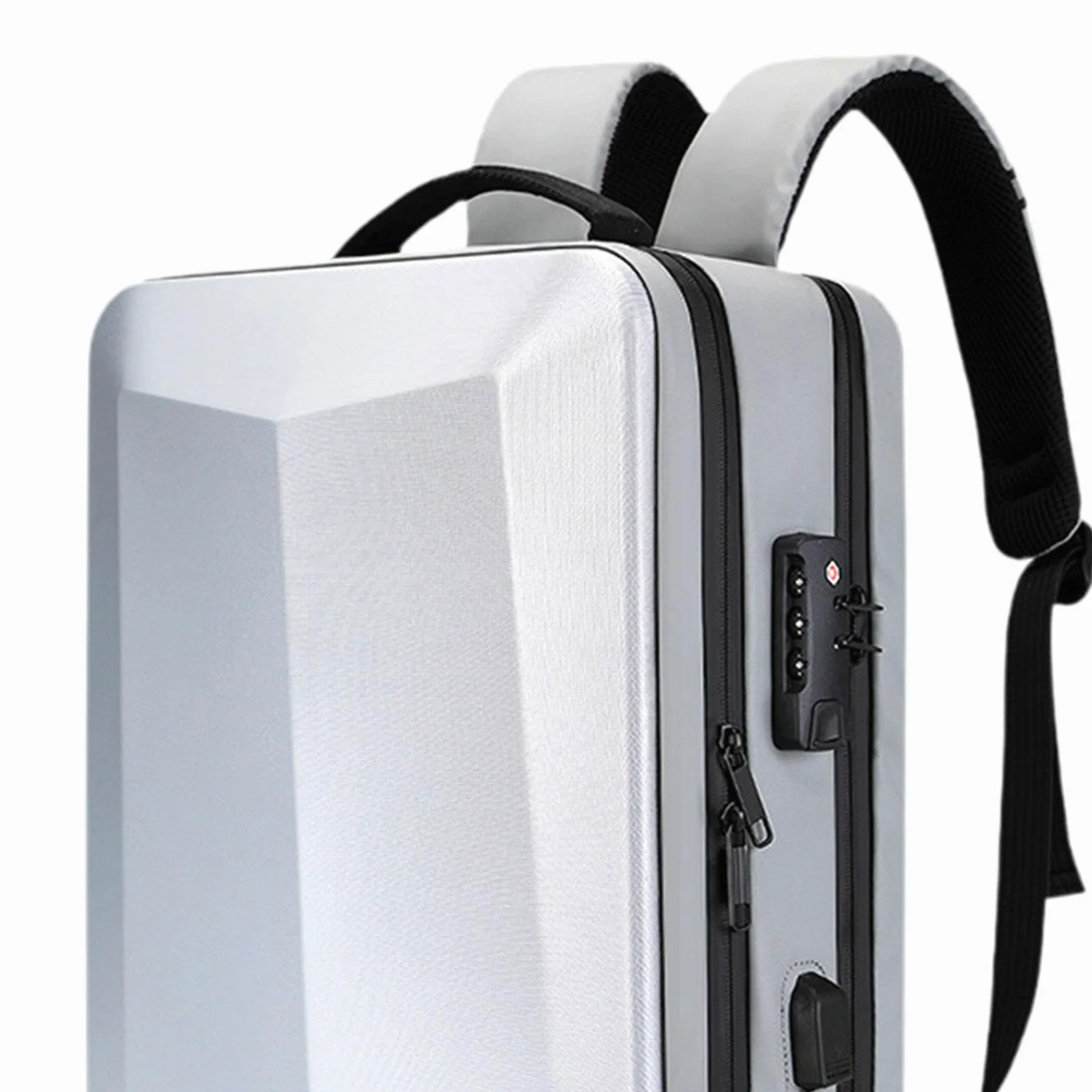 Zaino Laptop Rigido Zaino Gaming Computer Daypack Porta USB Bloccaggio Materiale PP Anticollisione Traspirante Adatto per Studenti Pendolari, Argento 17 Pollici