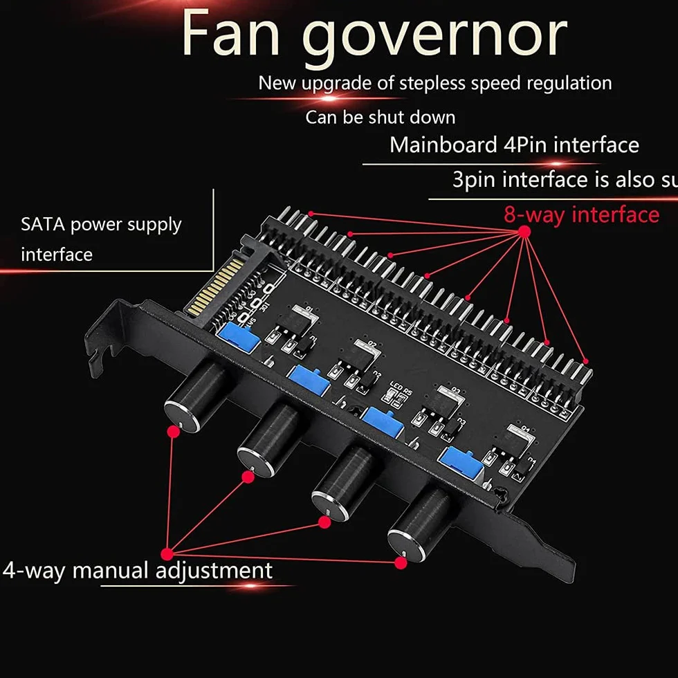 POFET Chassis Fan Hub PC 8 canali Fan Hub 4 manopola Regolatore di velocità della Ventola di Raffreddamento per CPU Chassis Staffa PCI Controllo Ventola da 0 a 12V