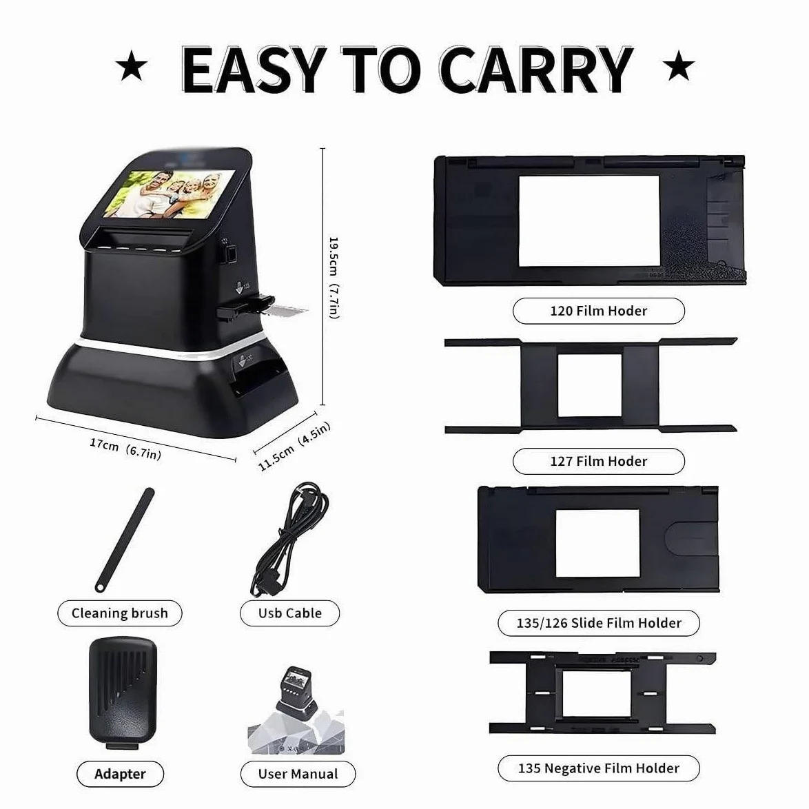 Scanner per Pellicole Digitali,Convertitore Foto Ad Alta Risoluzione,22 MP 120 Microfilm,Supporta Formati 120 35mm 127,Schermo LCD,Doppia Alimentazione