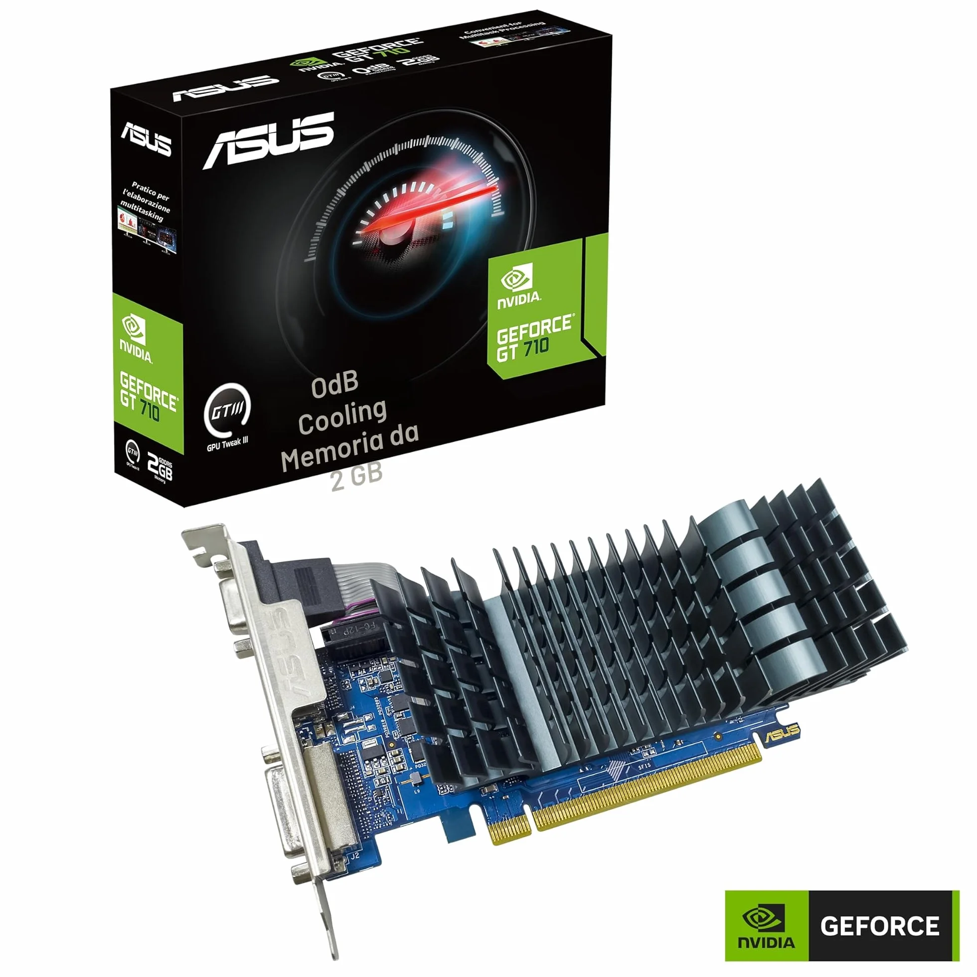 ASUS NVIDIA GeForce GT 710 Scheda Video 2GB GDDR5 EVO, Nero, GT710-SL-2GD5-BRK-EVO