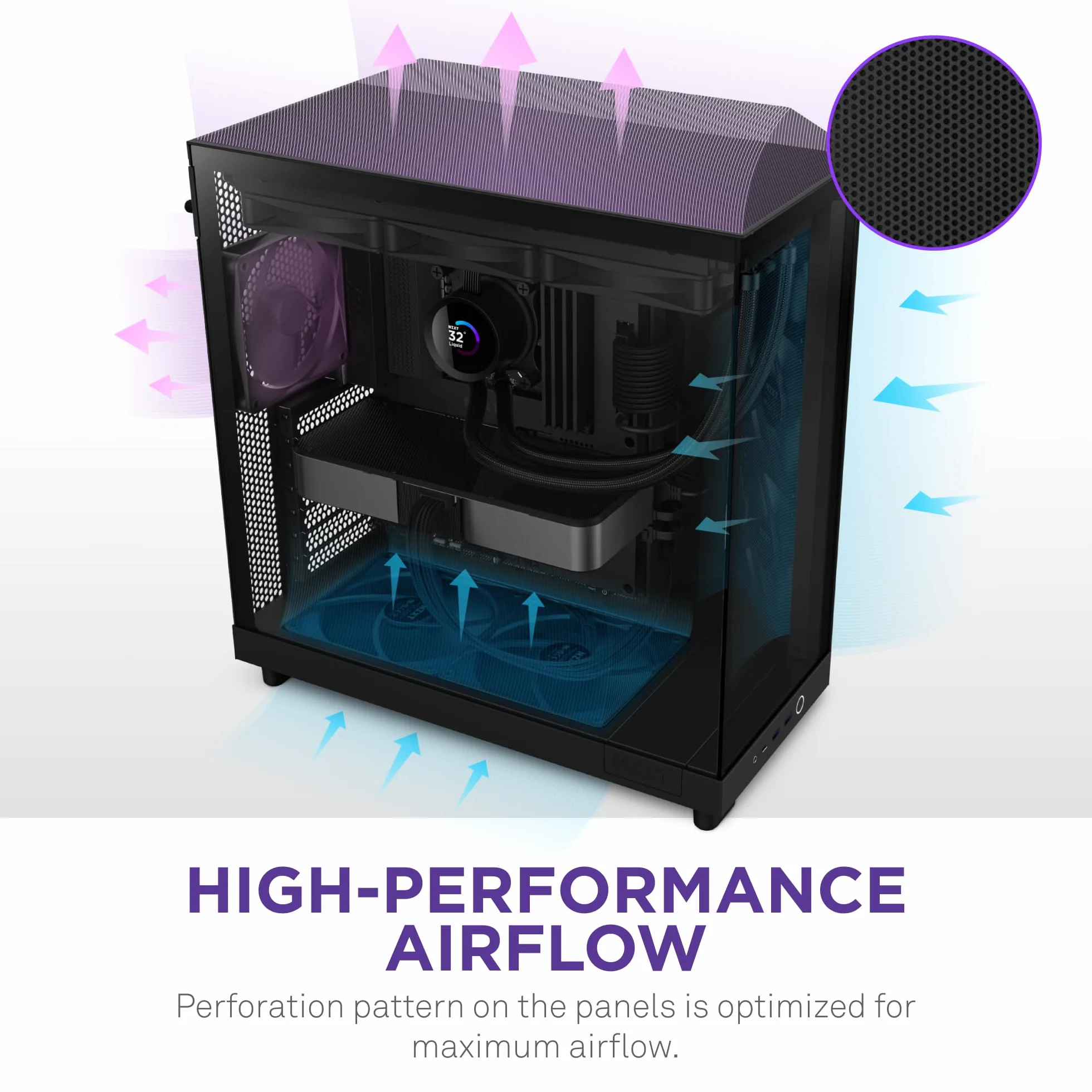 NZXT H6 Flow, CC-H61FB-01, Case Mid-Tower Compatto a Doppia Camera con Flusso d'Aria, Pannelli in Vetro Panoramico, Flusso d'Aria ad Alte Prestazioni, Include 3 Ventole da 120 mm, Nero | Case ATX compatto a doppia camera con vetro panoramico e 3 ventole 1