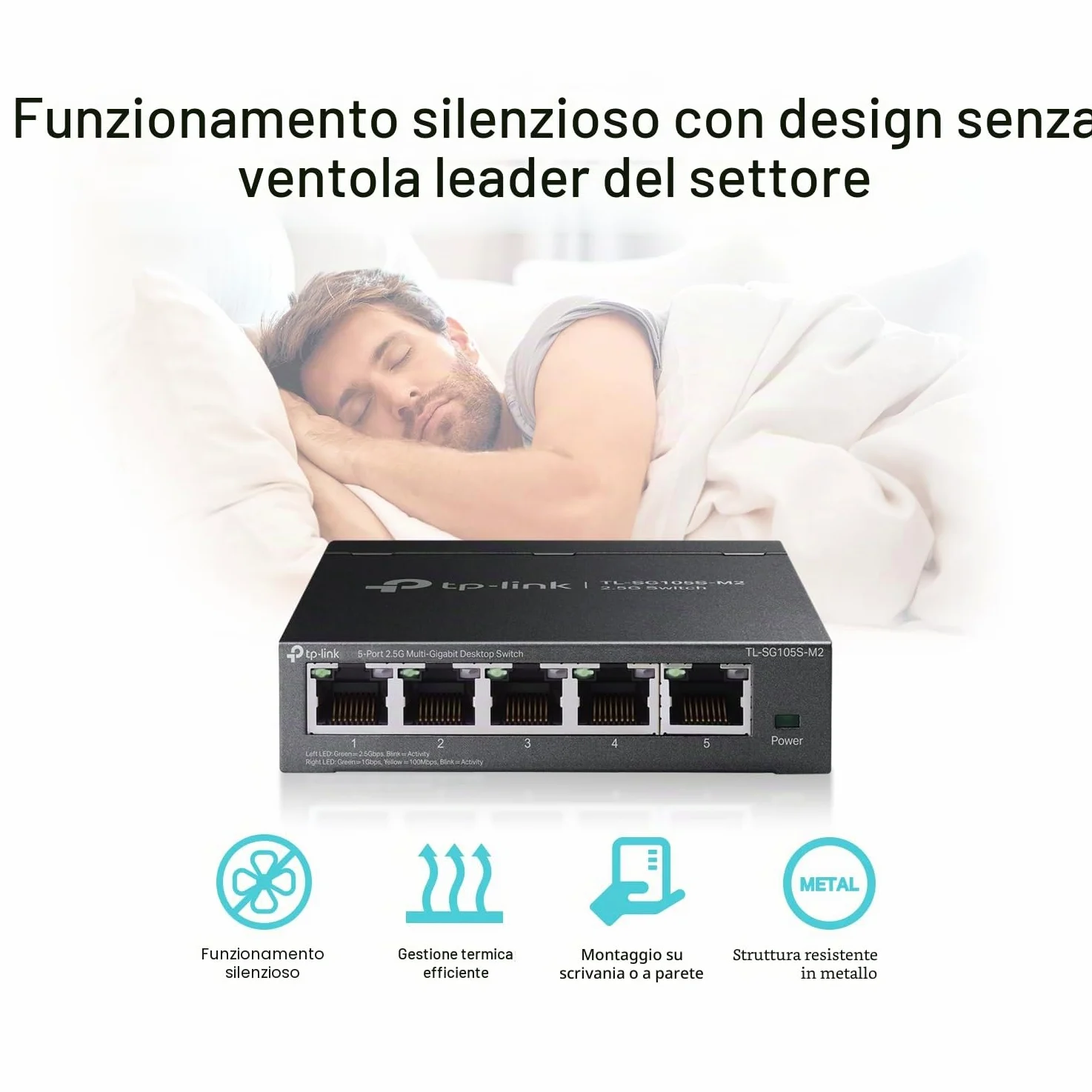 TP-Link TL-SG105S-M2 | Switch di rete non gestito multi-Gigabit a 5 porte 2,5 G, splitter Ethernet | Larghezza di banda 2,5 G | Plug & Play | Montaggio desktop/parete | Design in metallo senza ventola