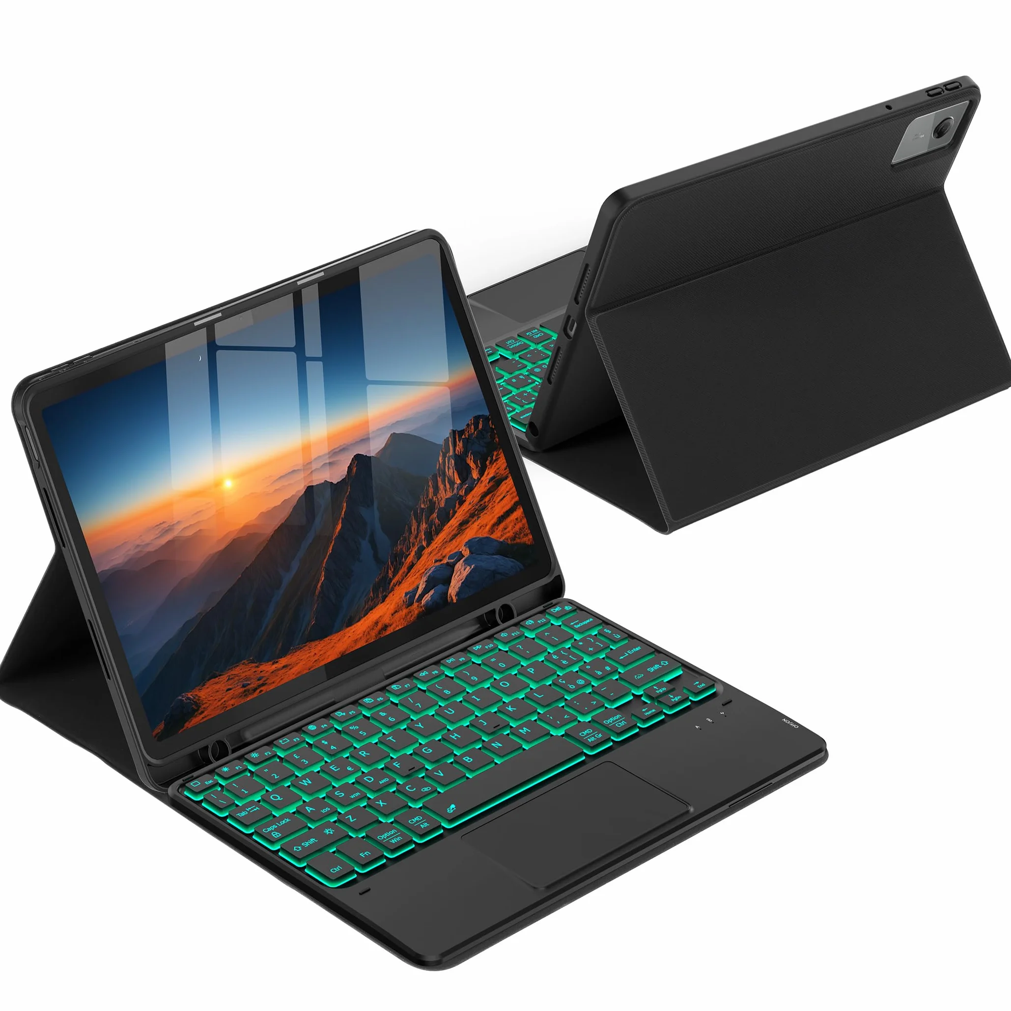 CACOE Cover con Tastiera Compatibile con Lenovo Idea Tab 11 Pollici Tablet 2025 con Touchpad, Custodia con Portapenne Tastiera Wireless Staccabile con Illuminazione a 7 Colori, Nero