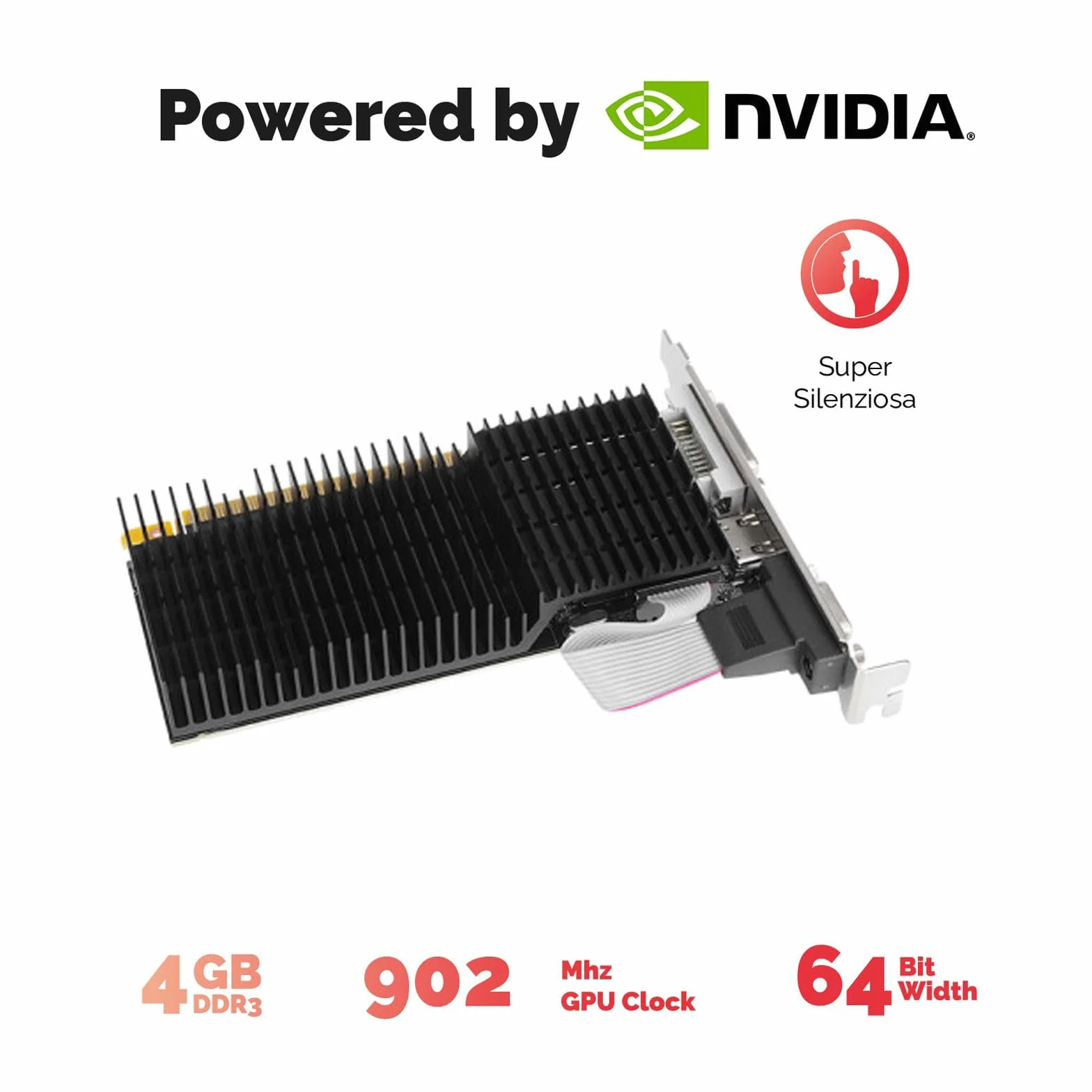 Nuwo Scheda Grafica GT730 GT 730 4 GB DDR3 64 bit 902MHz, Scheda Video GPU per PC, DVI, HDMI, VGA, PCI Express 2.0, Supporta DirectX 11, Bulk