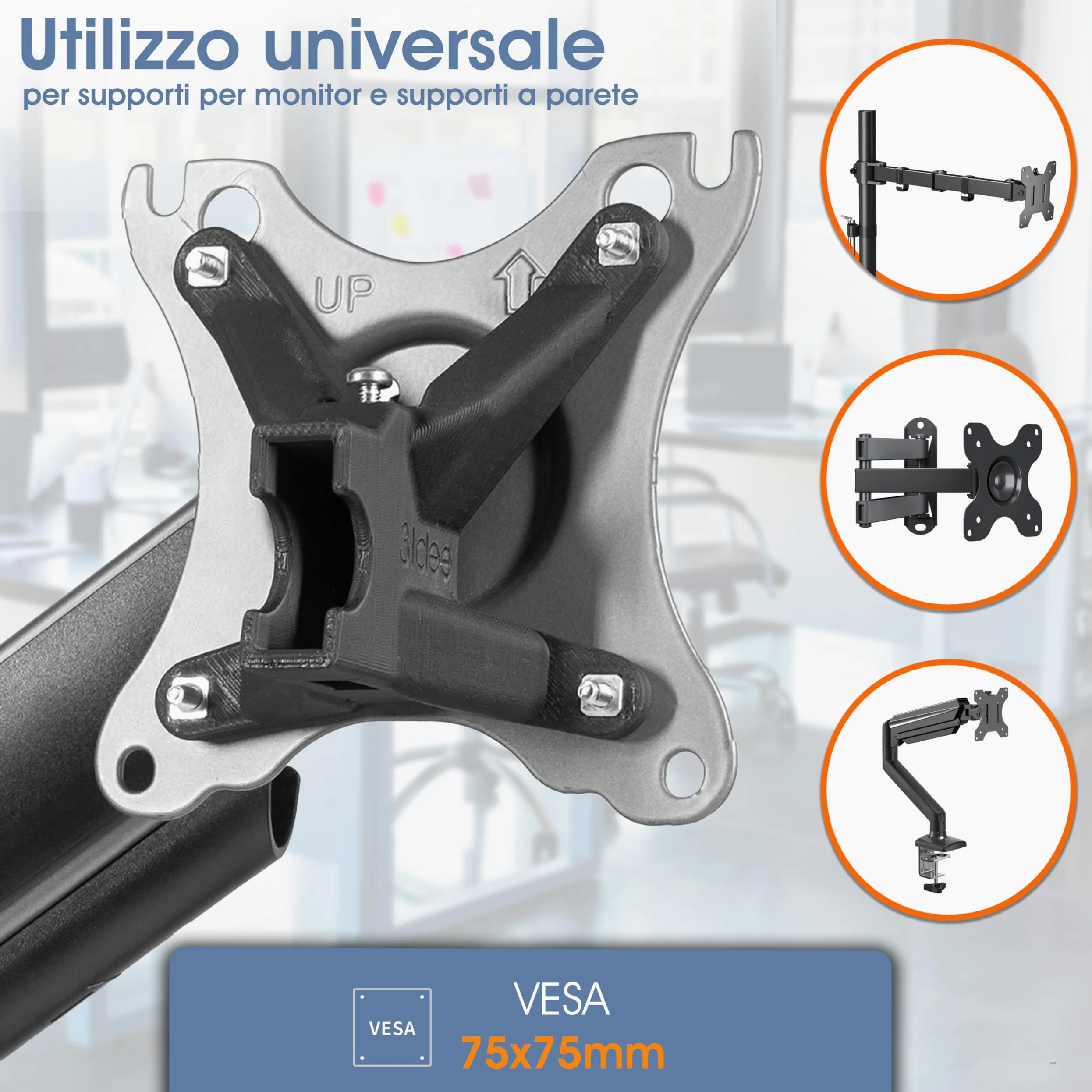 3IDEE Pacchetto adattatori VESA per Monitor HP Serie 5 e MF (524sa, 524sf, 524sw, 527sa, 527sf, 527sw, 532sf, M22f, M24f, M27f, M32f) - Adattatore per Supporto Monitor 75x75 mm - 2 pz.