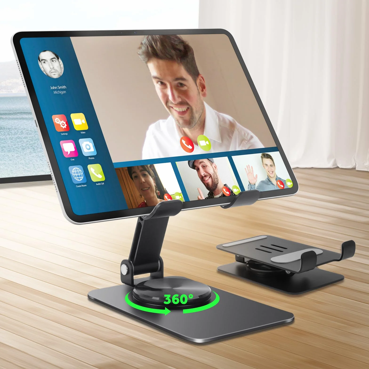 HOTUT Supporto Tablet Regolabile Girevole 360° Pieghevole per iPad 10.2/9.7 Pro 13/12.9/11, Dock Telefono Scrivania - Nero