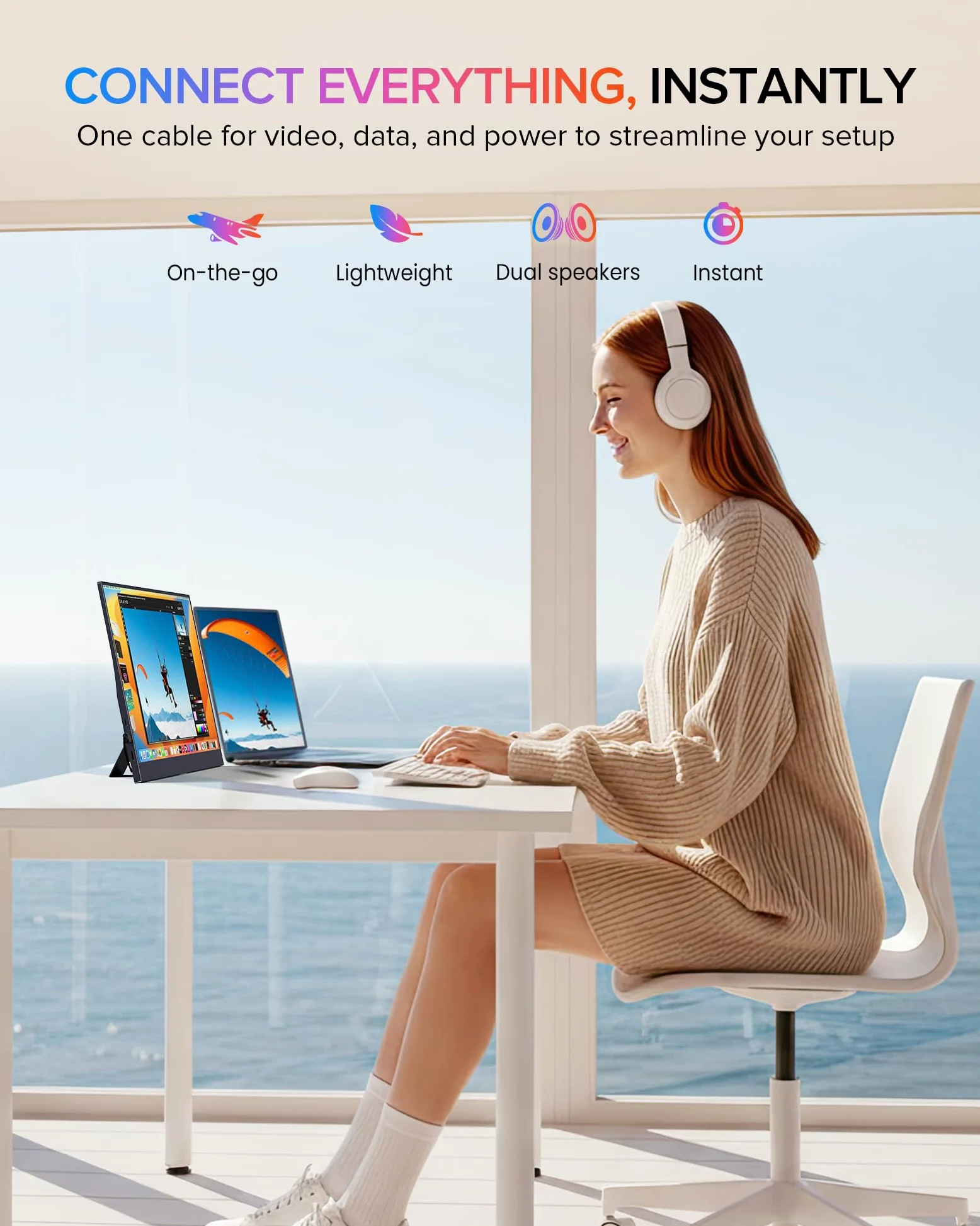 EVICIV Monitor Portatile 15,6 Pollici 125% sRGB 3000:1 Schermo Dispaly IPS 1080P FHD Dual USB C, Eye Care, Schermo Opaco, per PC/Laptop/Fonini/Console di Gioco, Montaggio VESA