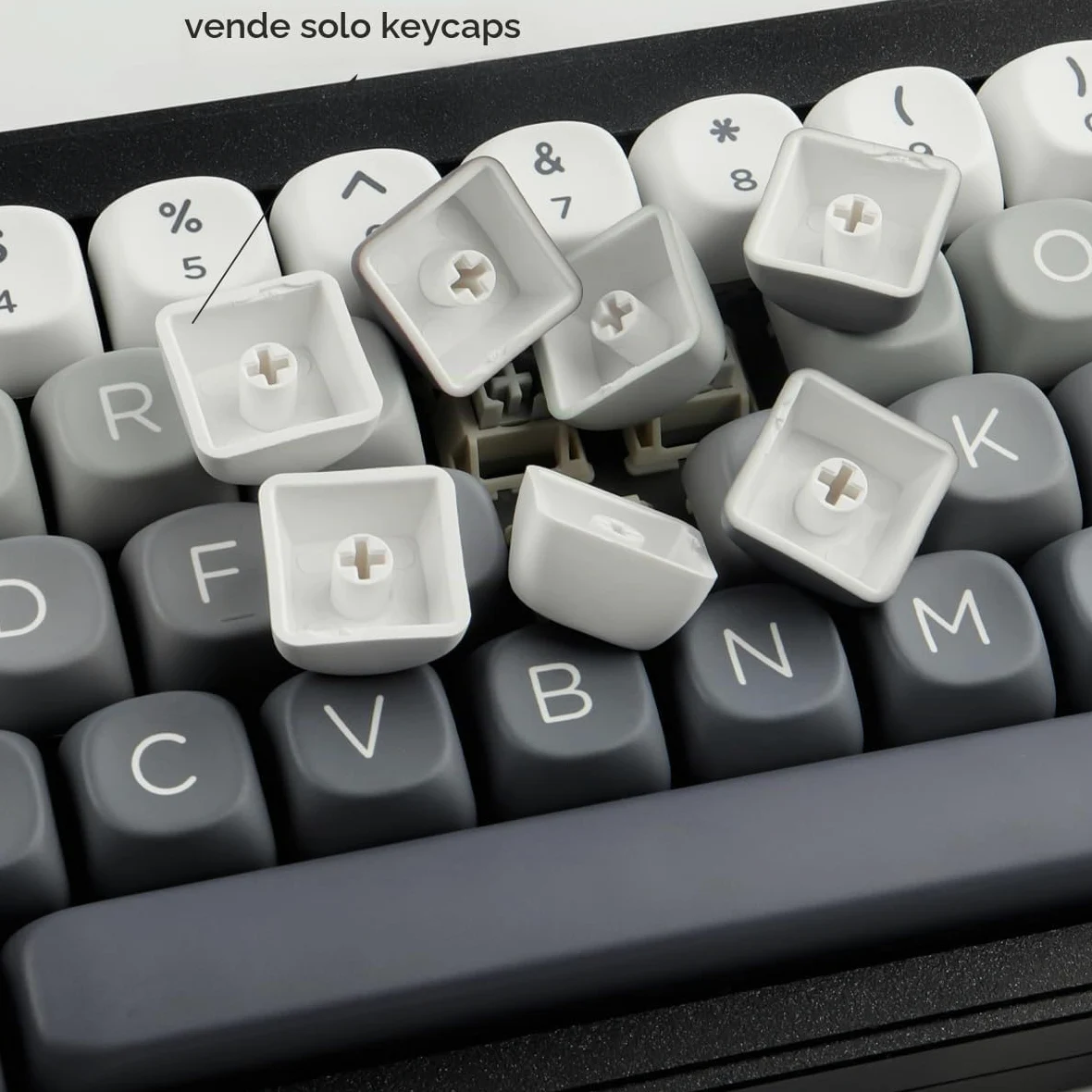 Copritasti in PBT 146 tasti Double Shot Profilo MOA Keycaps Bianco-Grigio Gradiente Sublimazione Keycap Tappi chiave personalizzati per switch Cherry MX Layout Tastiere meccaniche layout ANSI