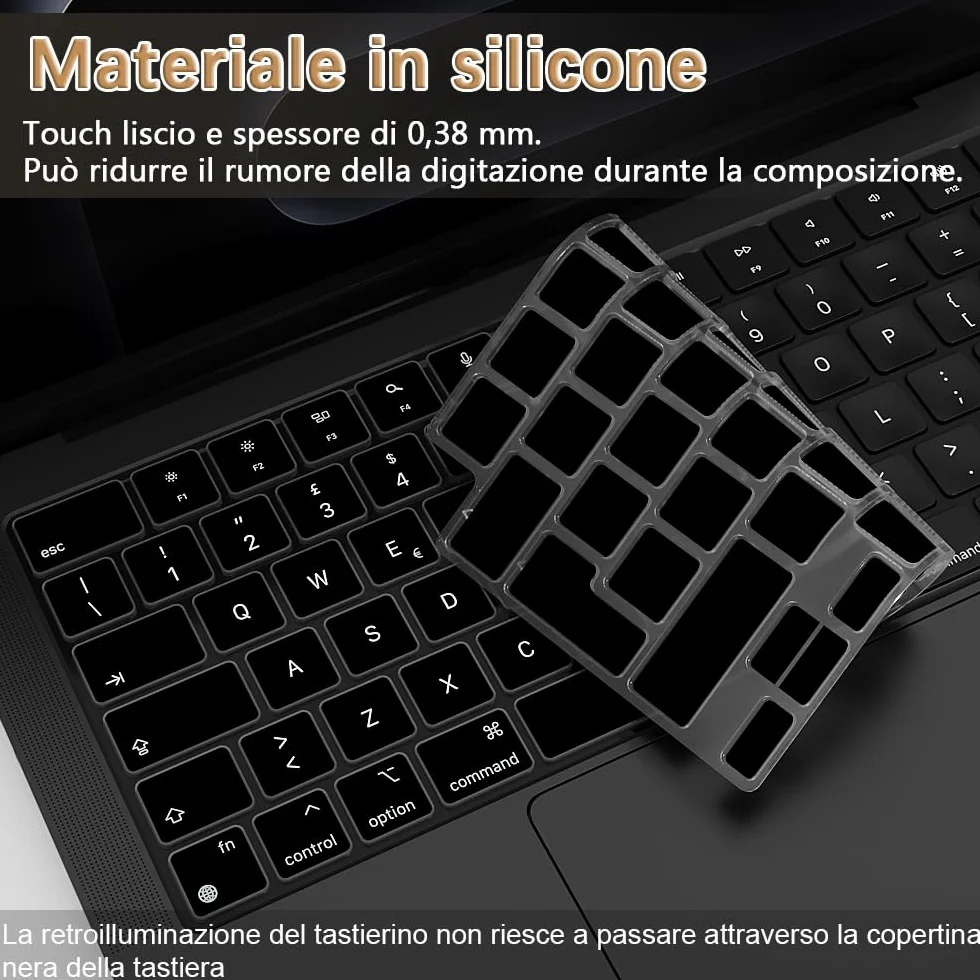 Protezione tastiera per MacBook Pro 14" (M5) 2025 con chip A3434 - Protezione tastiera - Accessorio (silicone nero italiano)