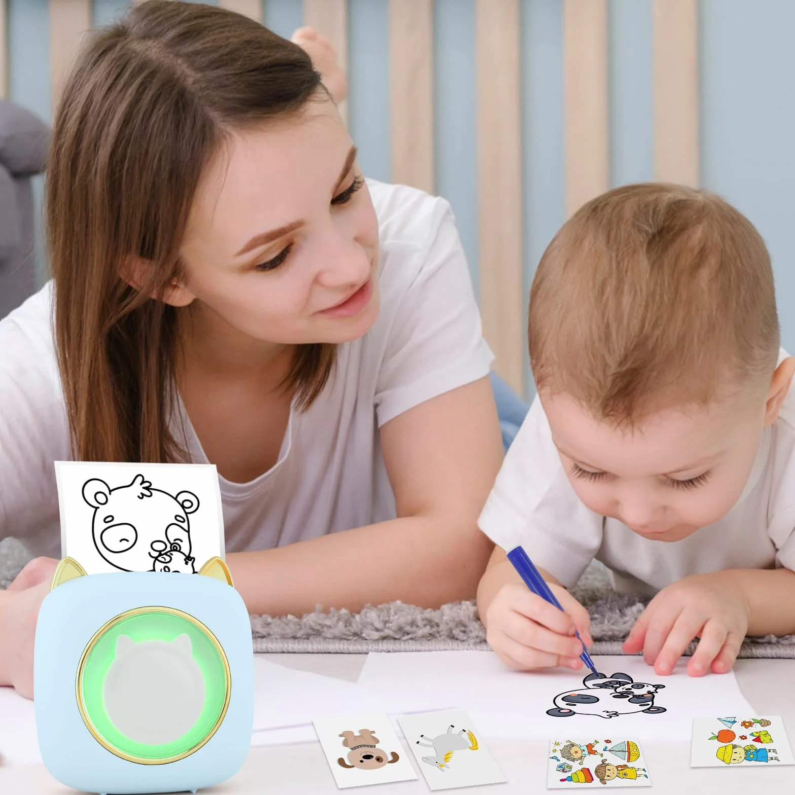 GuKKK Mini Stampante Fotografica, Mini Stampante Termica con LED colorati, Stampante Fotografica Istantanea Portatile, Mini Stampante Termica Bluetooth Ricarica USB, per Note, Diario, Elenco