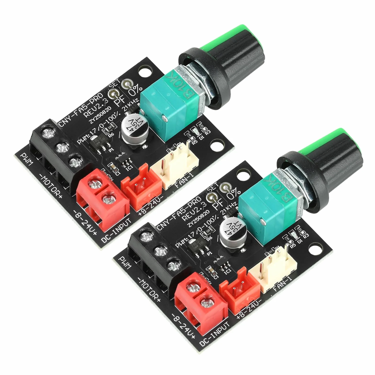 Aideepen Regolatore di ventola PWM a 4 pin, 12 V, 2 pezzi, DC 8-24 V, 5 A, 120 W (max), 4 fili, controller di velocità per motori senza spazzole