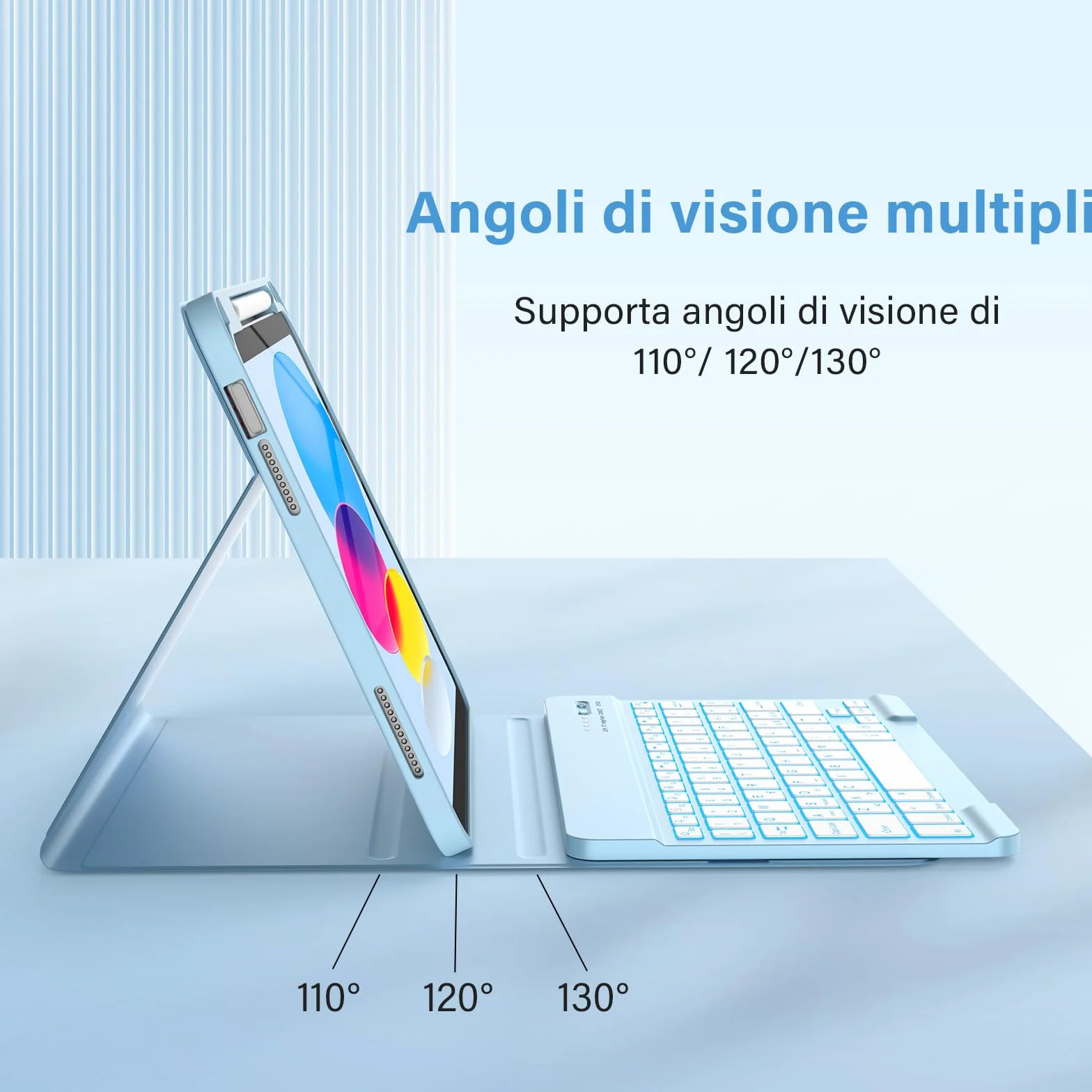 KBCASE Custodia Tastiera per iPad A16 11/10 Generazione,Cover iPad A16 11/10 Generazione con Bluetooth Tastiera (11/10.9 Pollici, 2025/2022), Italiano QWERTY,con Portapenna,Blue