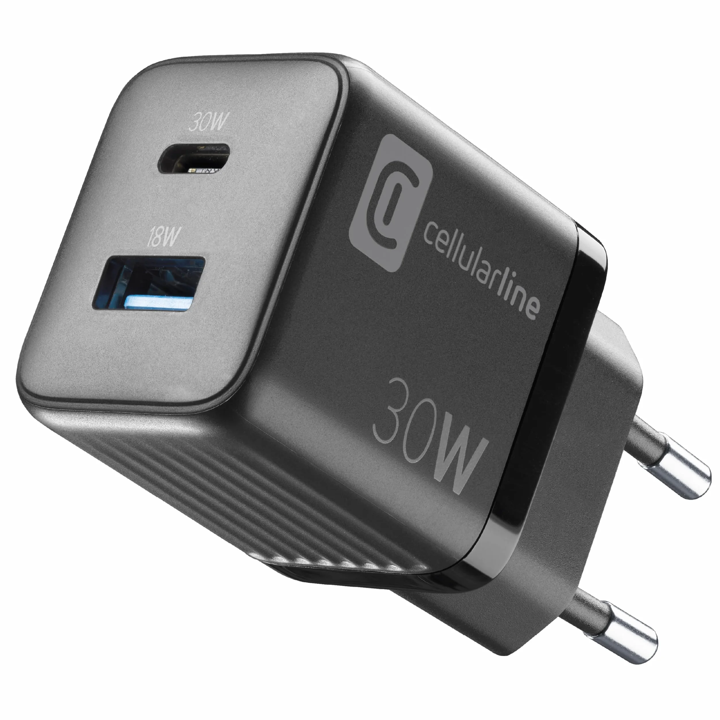 Cellularline Caricabatterie da Rete Multipower Micro Super Fast Charger 30W 2 Porte USB-C Tecnologia GaN