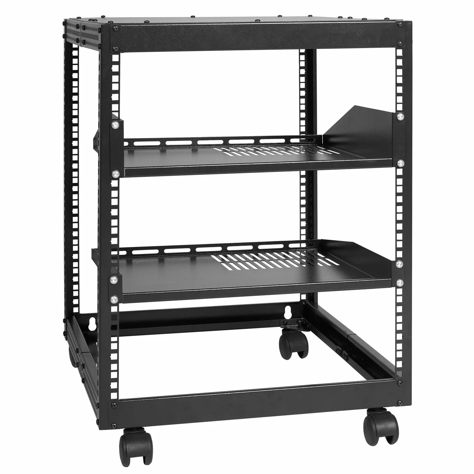 VEVOR Server Rack a Telaio Aperto 12U, Profondità Regolabile da 15''-40'', Server di Rete Rack da Autoportante o con Montaggio a Parete, Rack AV a 4 Posti con Ruote