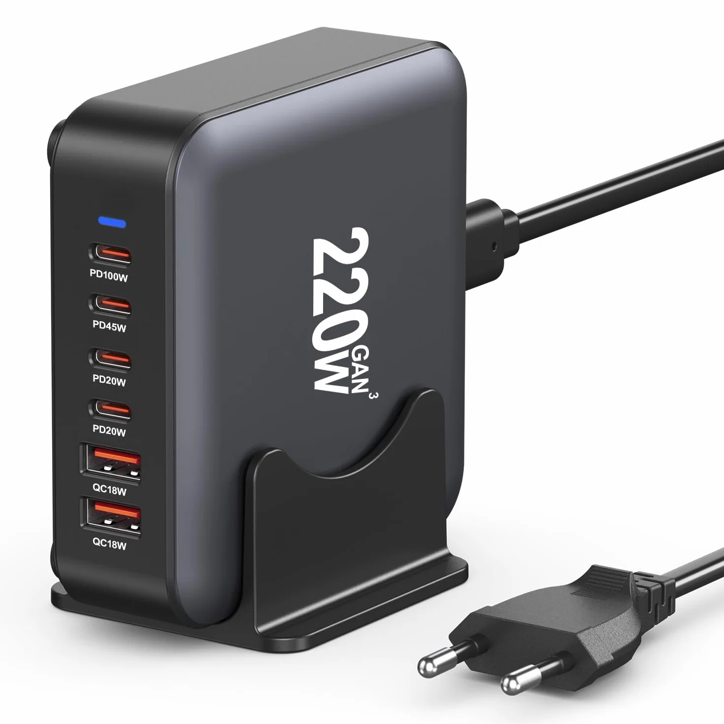 Caricatore USB C 220W 6 porte GaN PD100W stazione di ricarica Hub adattatore di alimentazione rapido compatto