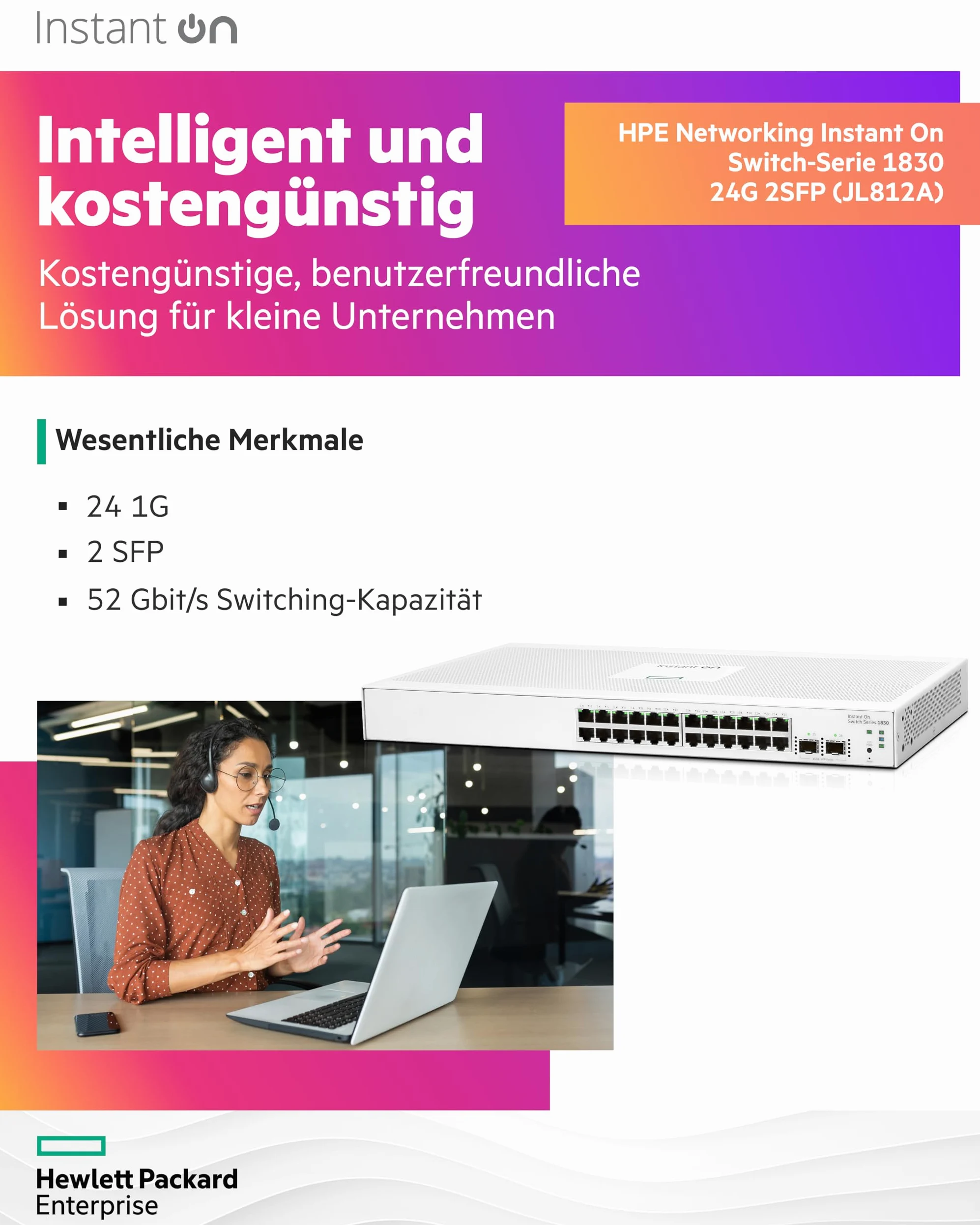 Hewlett Packard Enterprise Aruba Instant On 1830 24g 2sfp Gestito L2 Gigabit Ethernet [10/100/1000] 1u (aruba Switch Ion 1830 24g - 2sfp Europe - Eng