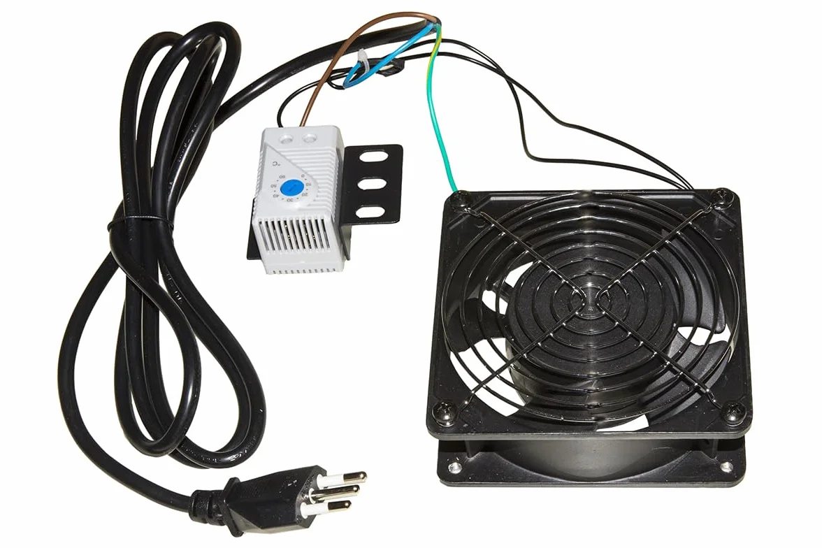 Ventola 220V 120x120 mm Universale Nera per Armadi Rack con Termostato e Cavo di Alimentazione