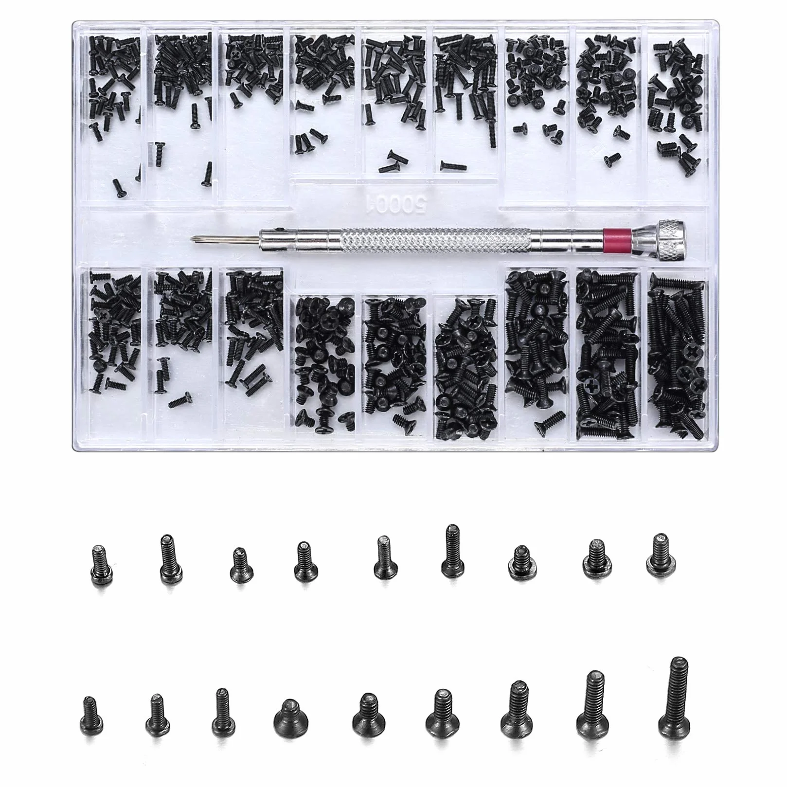 Vwoqiy 500 Pezzi Viti di Riparazione Micro, Kit Assortimento Mini Viti in acciaio al carbonio, Viti Elettriche per Occhiali, Laptop, Gioielli, Riparazione di Orologi, con Cacciavite
