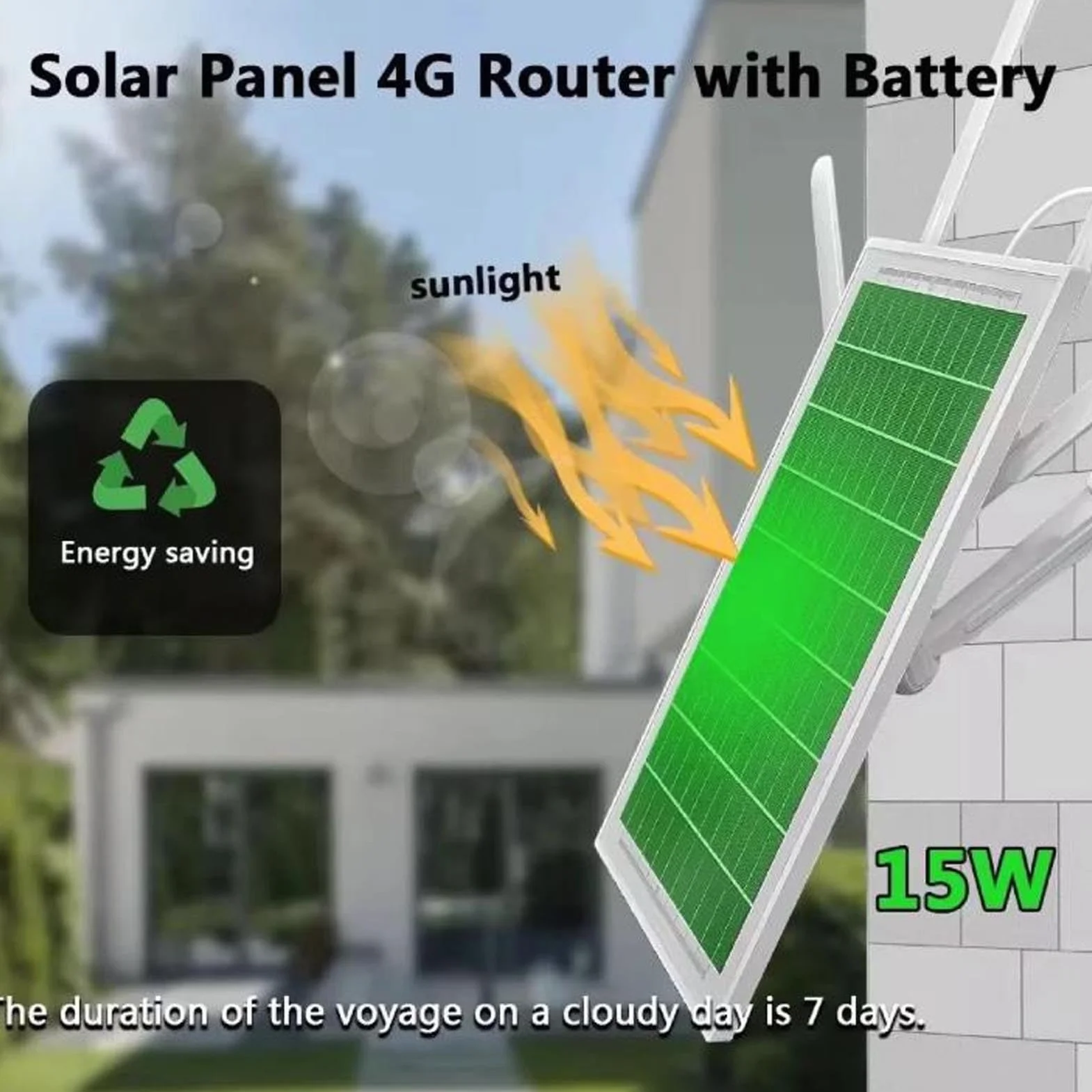 Fdit Router Modem 4G LTE con energia solare da 15 W, Estensore WiFi con energia solare all'aperto IP66 Router wireless impermeabile (versione europea (B1/3/7/8/20/28a/40)