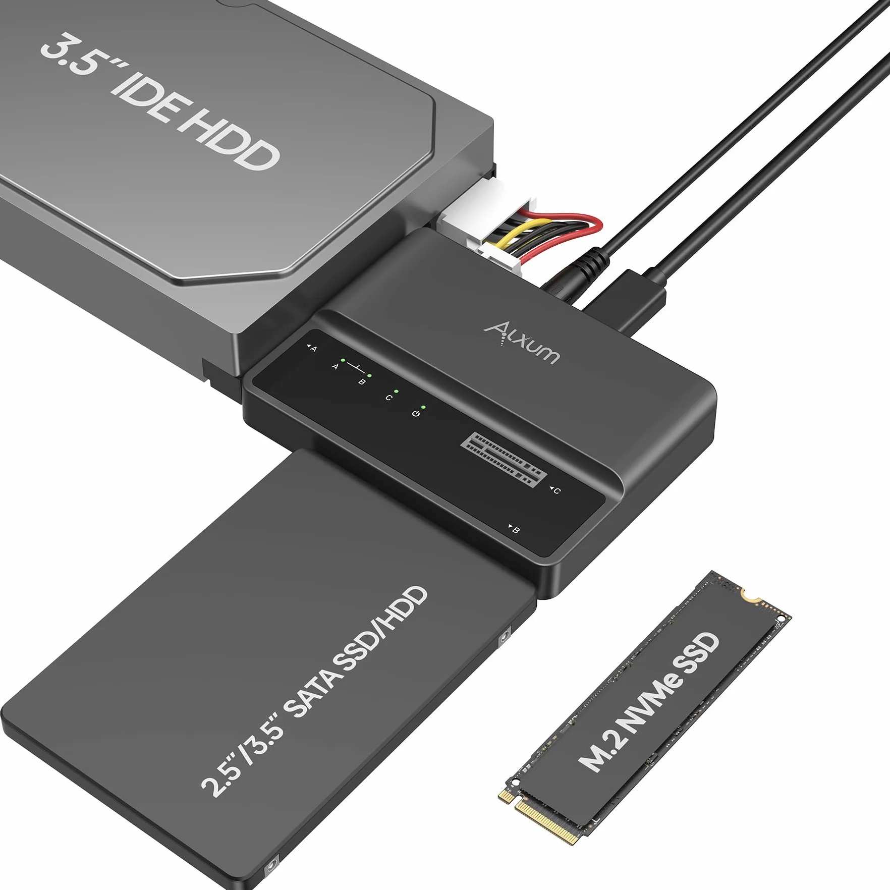 Alxum SSD Enclosure IDE M2 NVME e adattatore per HDD e SSD, adattatore da 10Gbps USB TypeC a M.2 e SATA3 e IDE per PCIe/Nvme e HDD/SSD