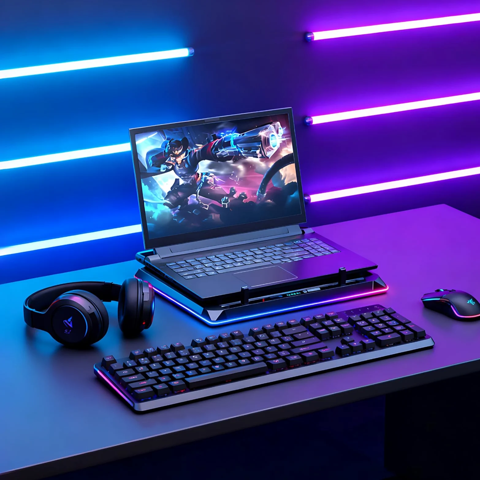 Gaming Laptop Cooling Pad, Dual Turbofan, Hub USB RGB, Adatto per 15-21 Pollici Laptop, Riduzione del rumore, Velocità Ventola Regolabile, 4 Porte USB, 41 x 29,6 cm