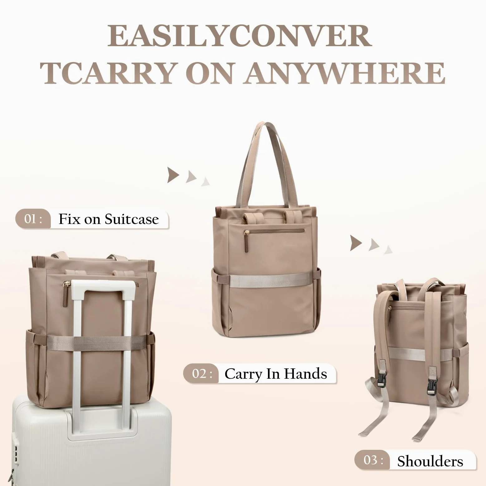 GOLF SUPAGS Zaino Convertibile per Donna Laptop Casual Travel Bag Notebook per Lavoro College Viaggi di Piacere(Champagne)