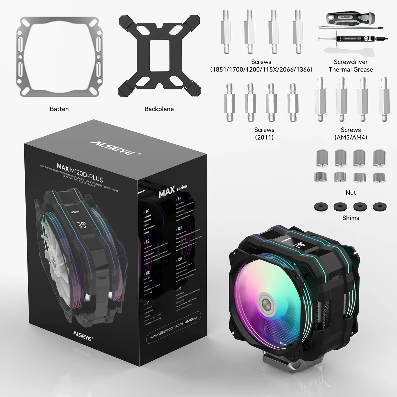 ALSEYE CPU Cooler M120D Plus, raffreddamento CPU raffreddato ad aria con display a temperatura ventola da 120 mm supporta Intel LGA1700/1200/115X/2011/2066/1366 e AMD AM4