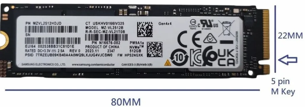 Samsung SSD 512 GB PM9A1a PCIe Gen 4.0 x4 M.2 PCI-e NVME interno unità a stato solido, fattore di forma 2280 chiave M, compatibile con laptop desktop Gen4, MZ-VL2512B, fino a 6900MB/s - OEM BULK