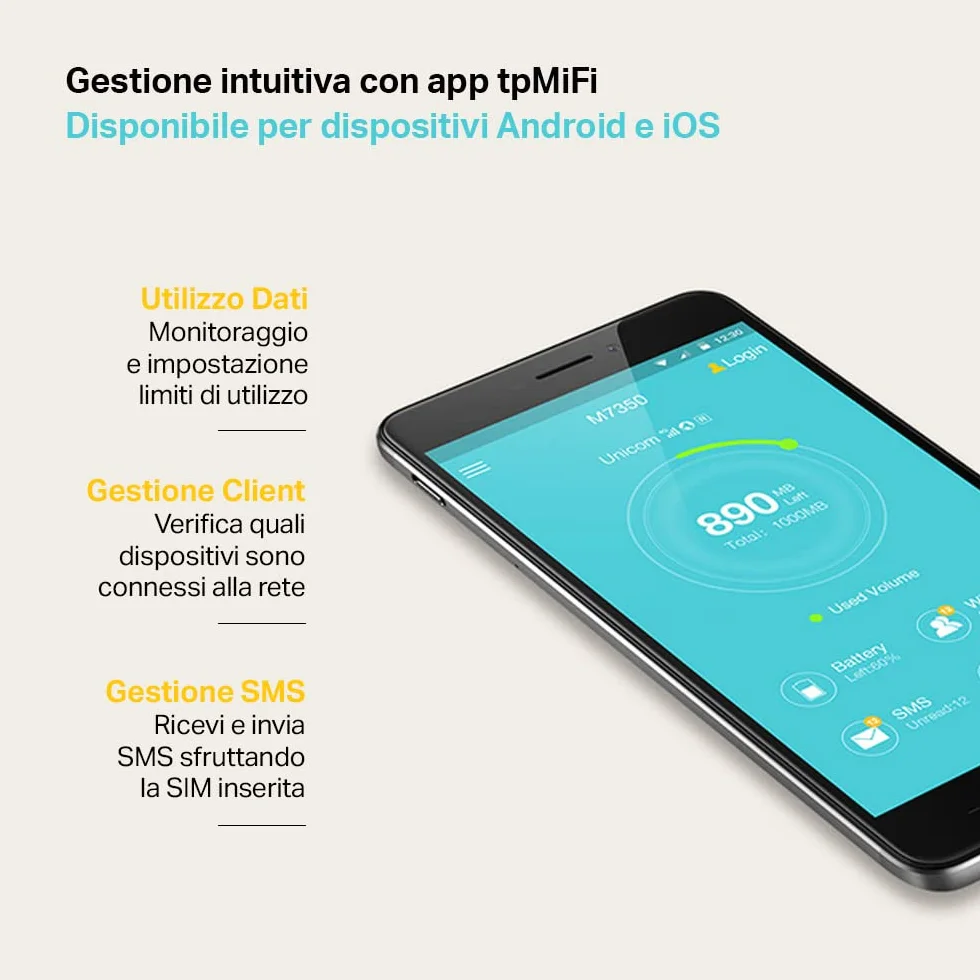 TP-Link M7350 Saponetta WiFi Portatile 4G LTE Cat4, Visualizzazione Sullo Schermo, Router WiFi con SIM, Router 4G, Modem 4G, Batteria Ricaricabile 2000mAh, Facile da Usare