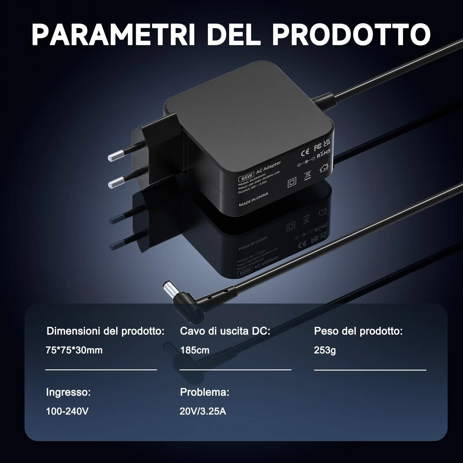 65W 20 V 3.25 A Caricatore Portatile Alimentatore Compatibile con Lenovo IdeaPad 3 5 310 310S 320 320S 330 330S 310-15ISK 320 15IKB 330-15IKB 510 S145 Flex 5 6 ADLX65CDGE2A ADLX65CCGE2A Caricabatterie