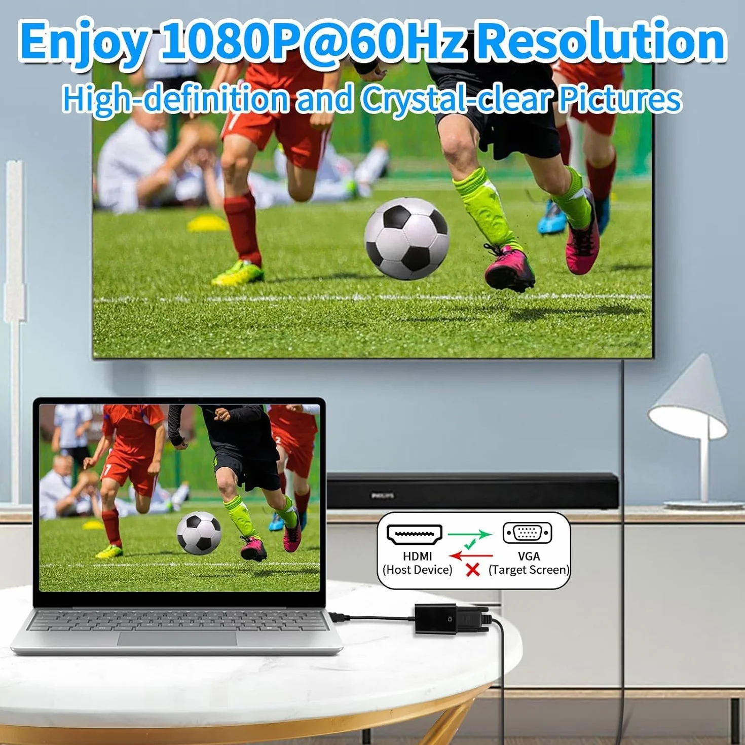 YIIFELL Adattatore HDMI a VGA, Unidirezionale HDMI a VGA 1080P (Maschio a Femmina) per Computer, Desktop, Laptop, PC, Monitor, Proiettore, HDTV, Chromebook, Xbox e altro ancora