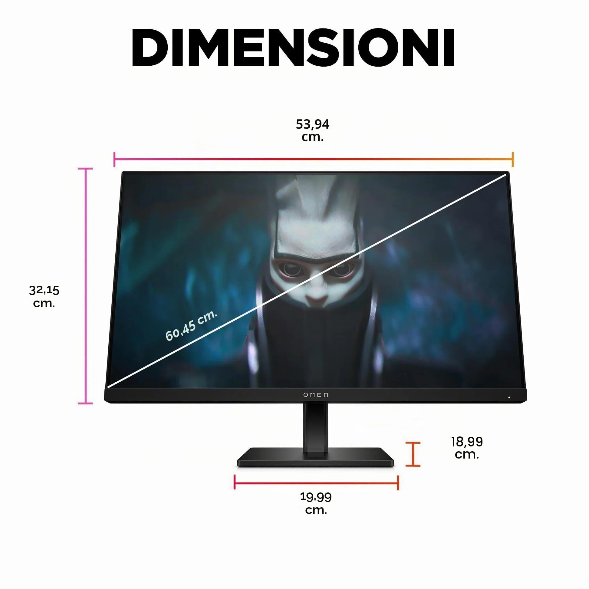 HP OMEN 24 FHD Monitor, Schermo da 24'' Full HD, Risoluzione 1920 x 1080 Pixel, Pannello IPS 16:9 da FHD – 165 Hz -1 ms, 1 ms, IPS - HDR 400-450 Nits, Antiriflesso, AMD FreeSync, USB, HDMI, Nero